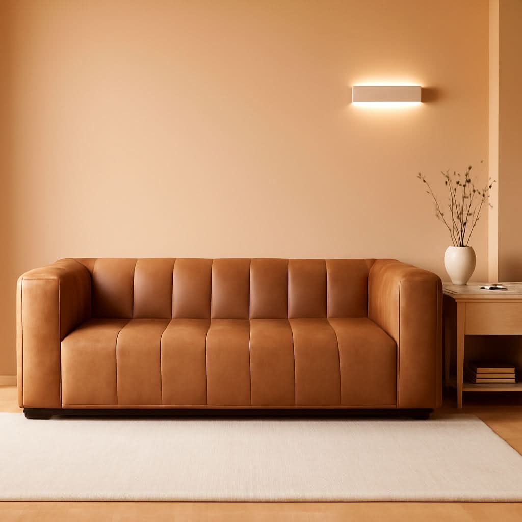 Canale 86 Inch Sofa Full Grain Italian Leather Cognac Tan - Overture Gifts