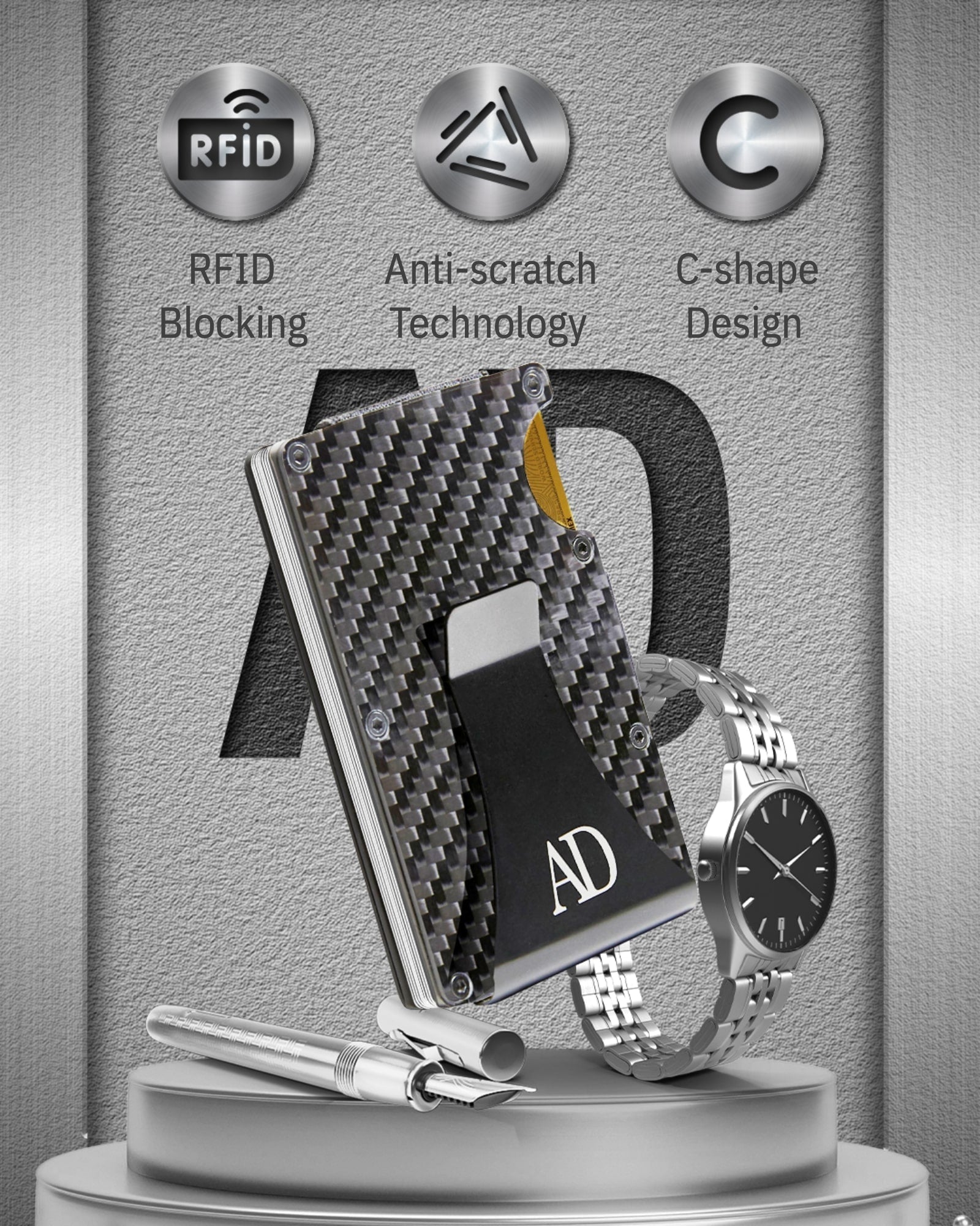 Carbon Fiber Money Clip Card Case – RFID Blocking, Holds 12 Cards - Overture Gifts