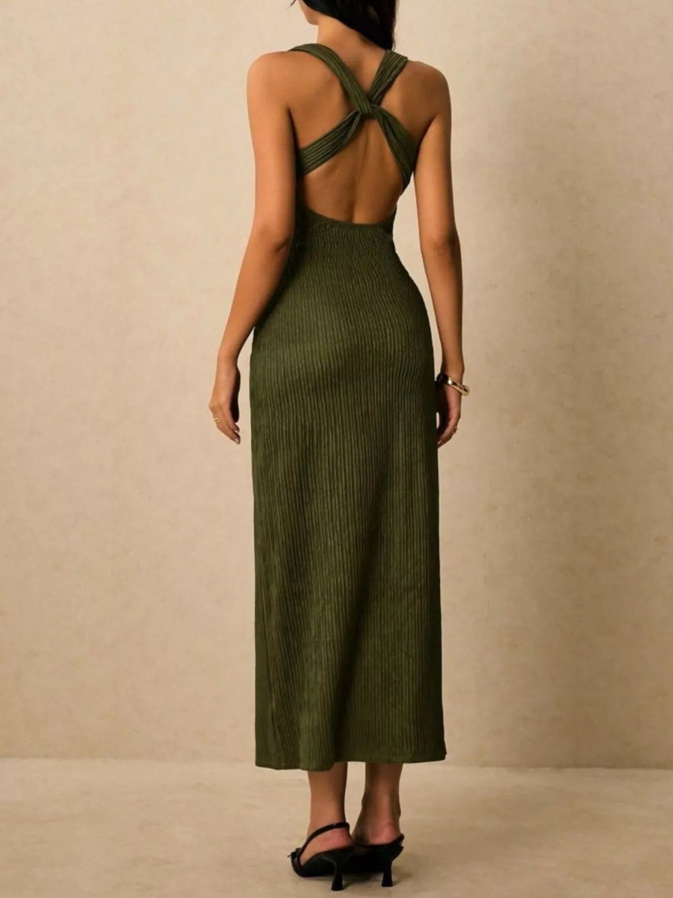 Sleeveless Ribbed Knit Midi Dress