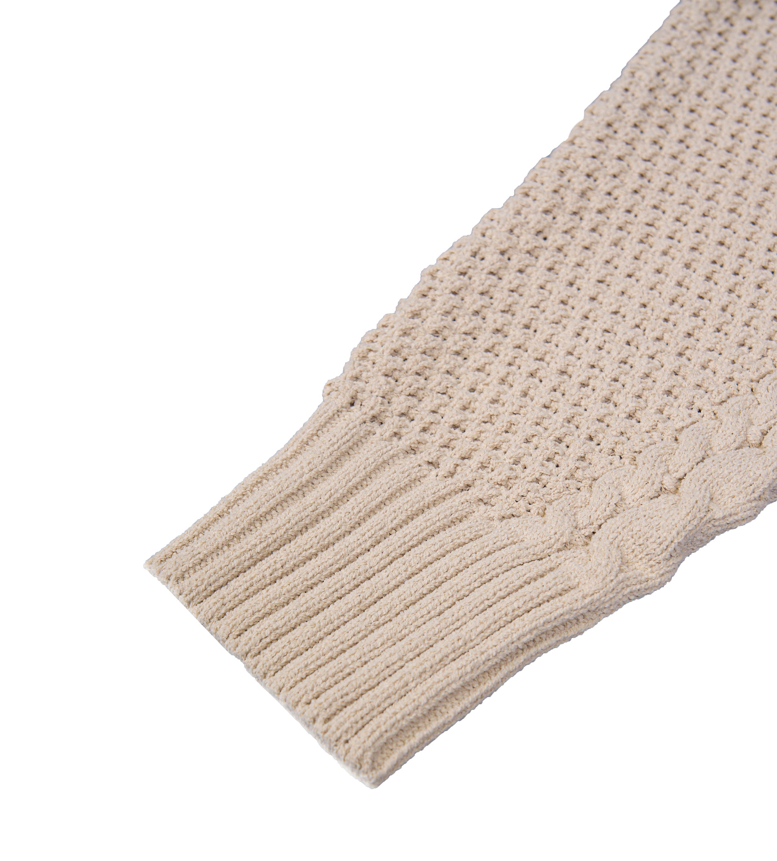 Cable Knit Wool Sweater — Relaxed Fit, Beige