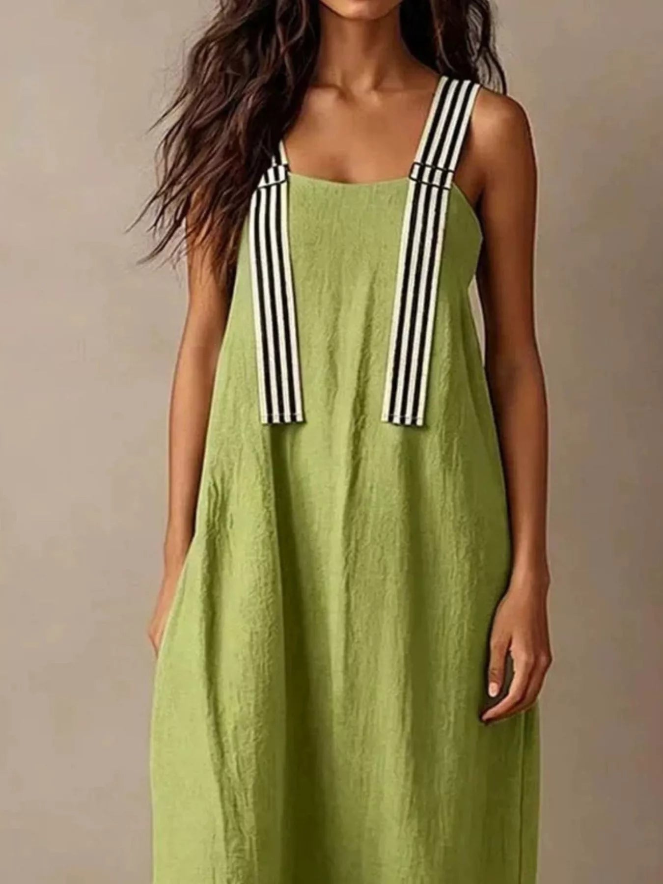 Striped Straps Midi Dress