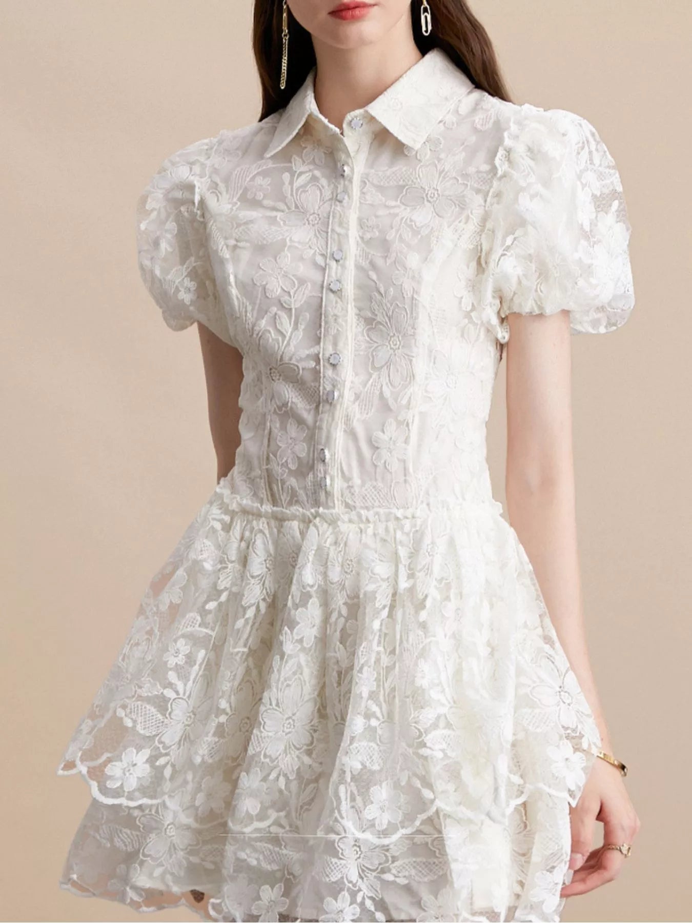 Lace Puff Sleeve Mini Dress