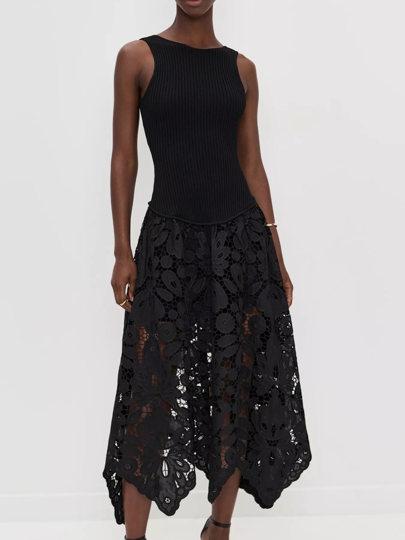 Sleeveless Ribbed Crochet Midi Dress