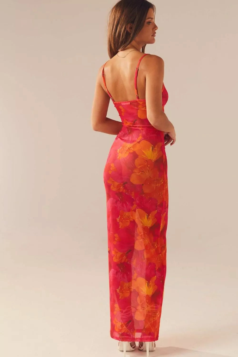 Floral Print Spaghetti Strap Bodycon Maxi Dress