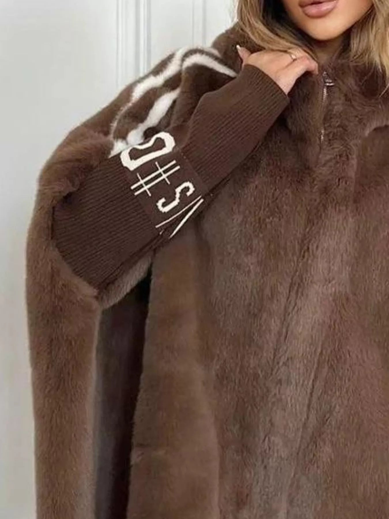 Hooded Faux Fur Striped Trim Outerwear