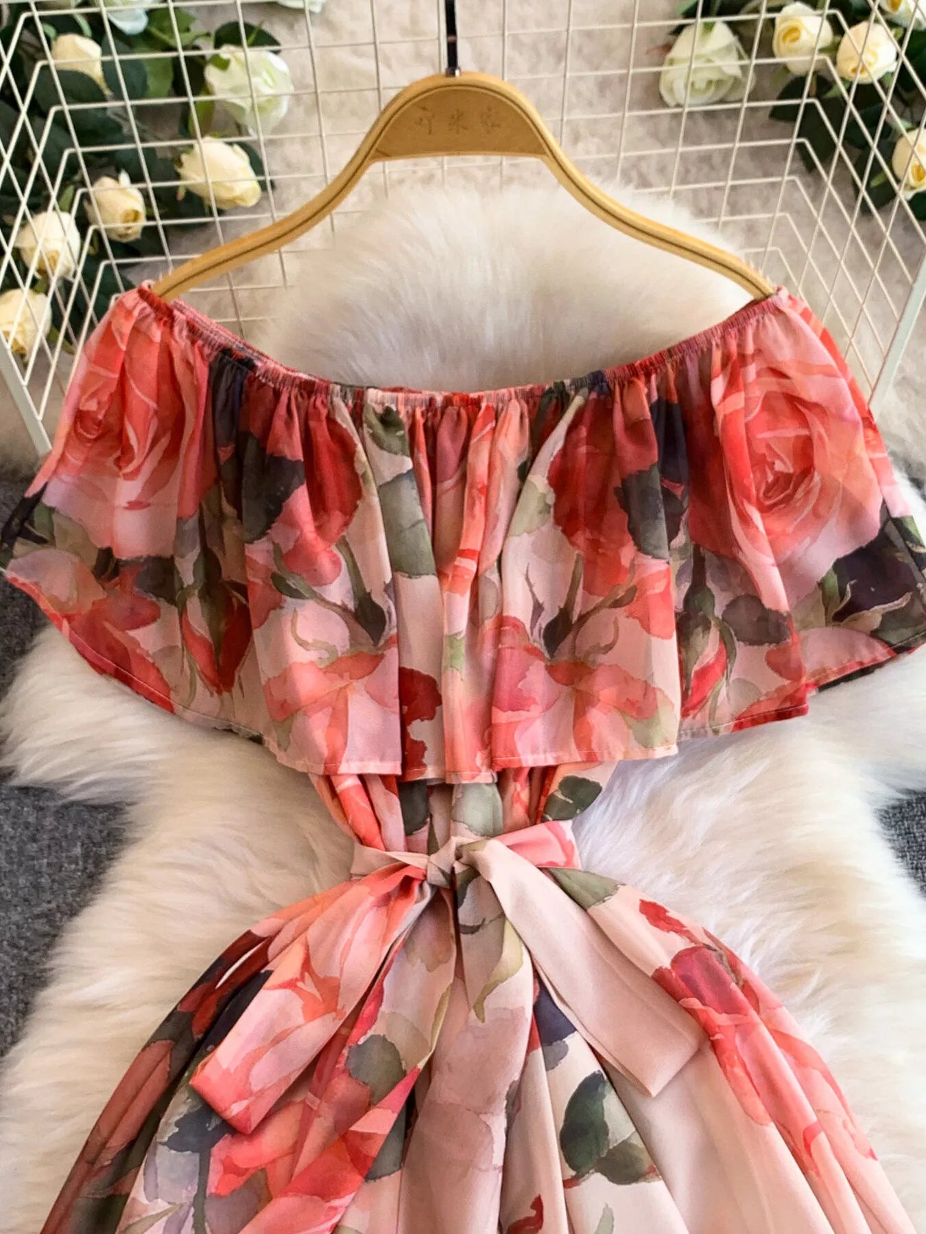 Floral Off-Shoulder A-Line Dress