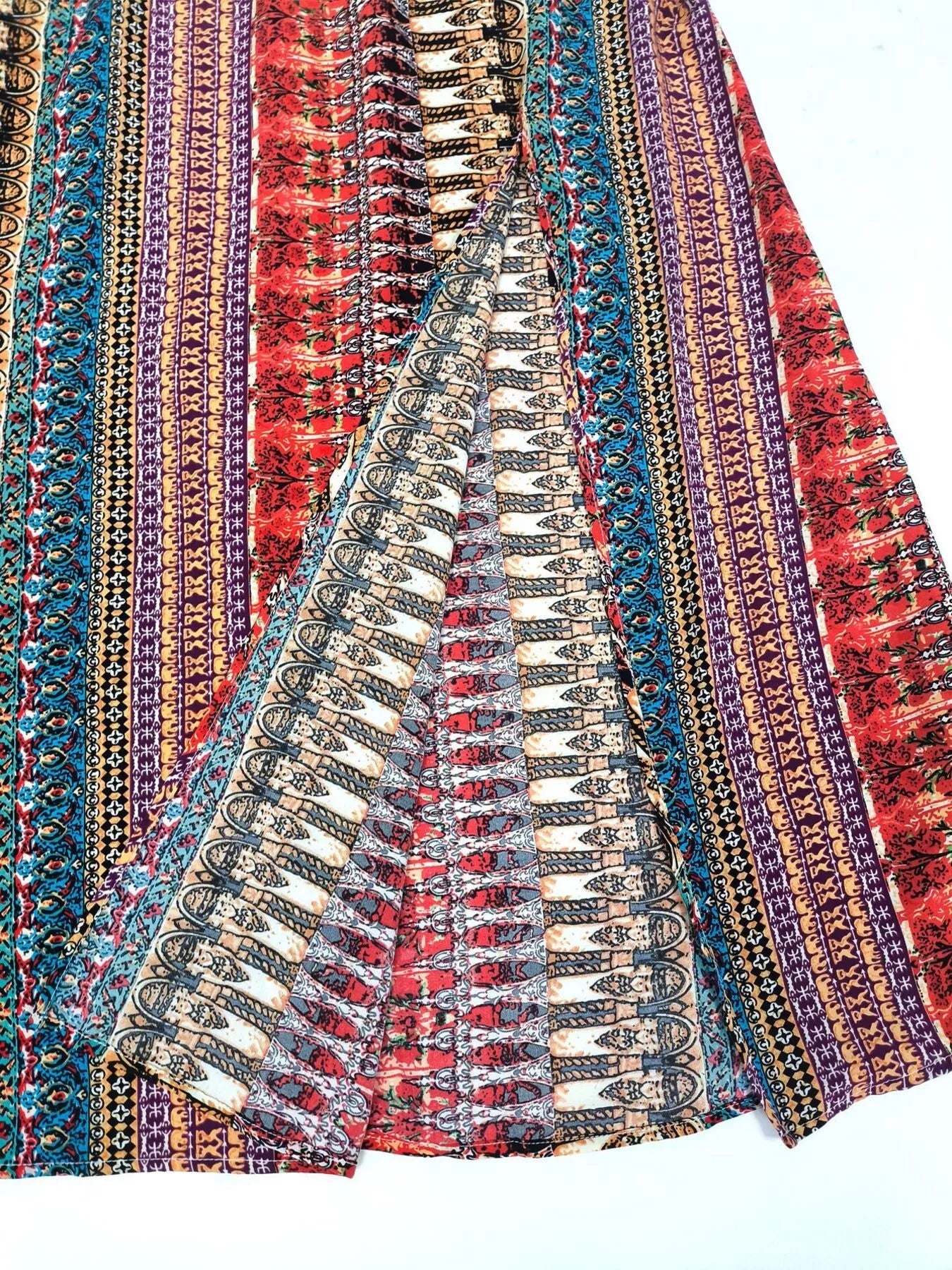 Boho Print Ruffle Sleeve Slit Dress