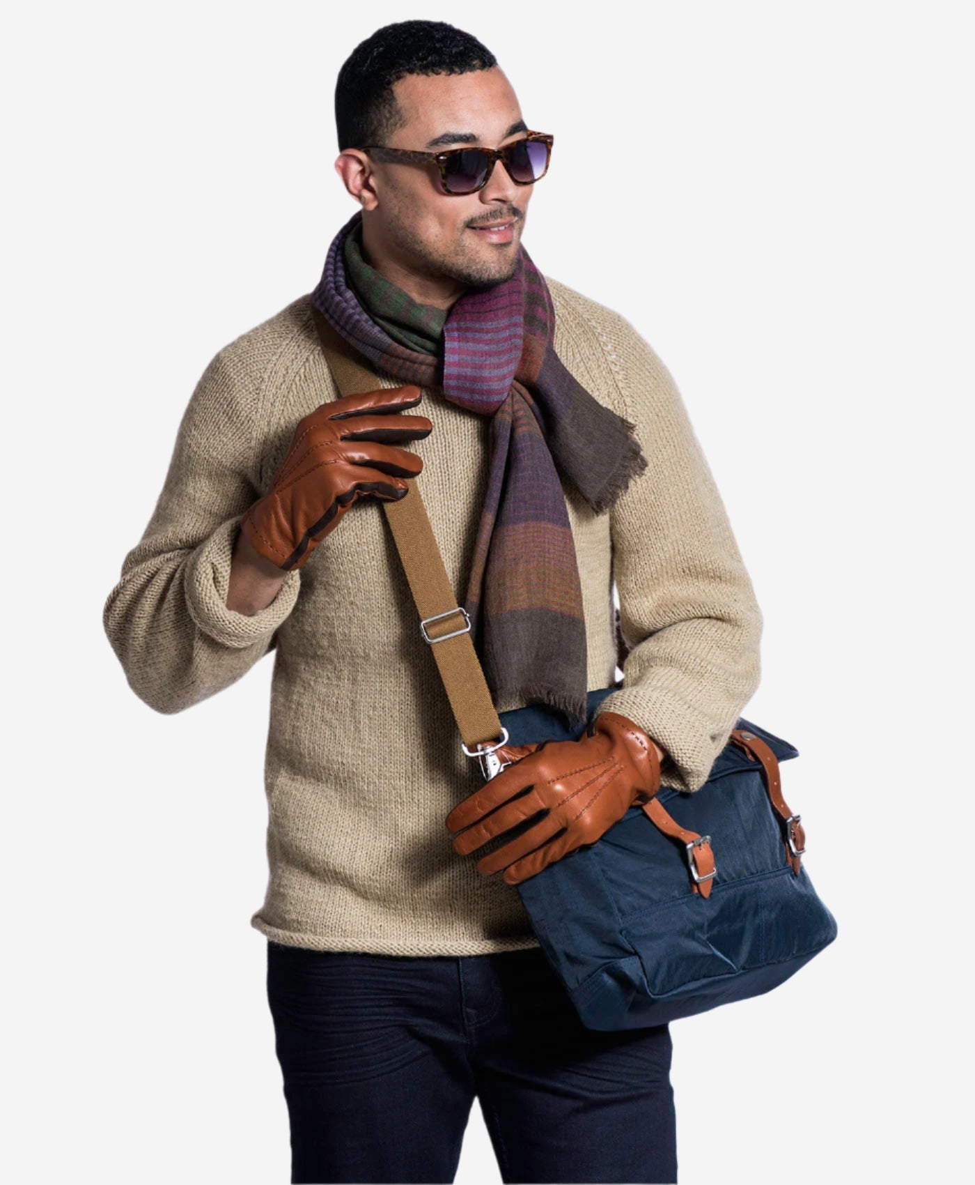 CC3592 (brown) - Men’s Italian leather gloves with two-tone contrast colors