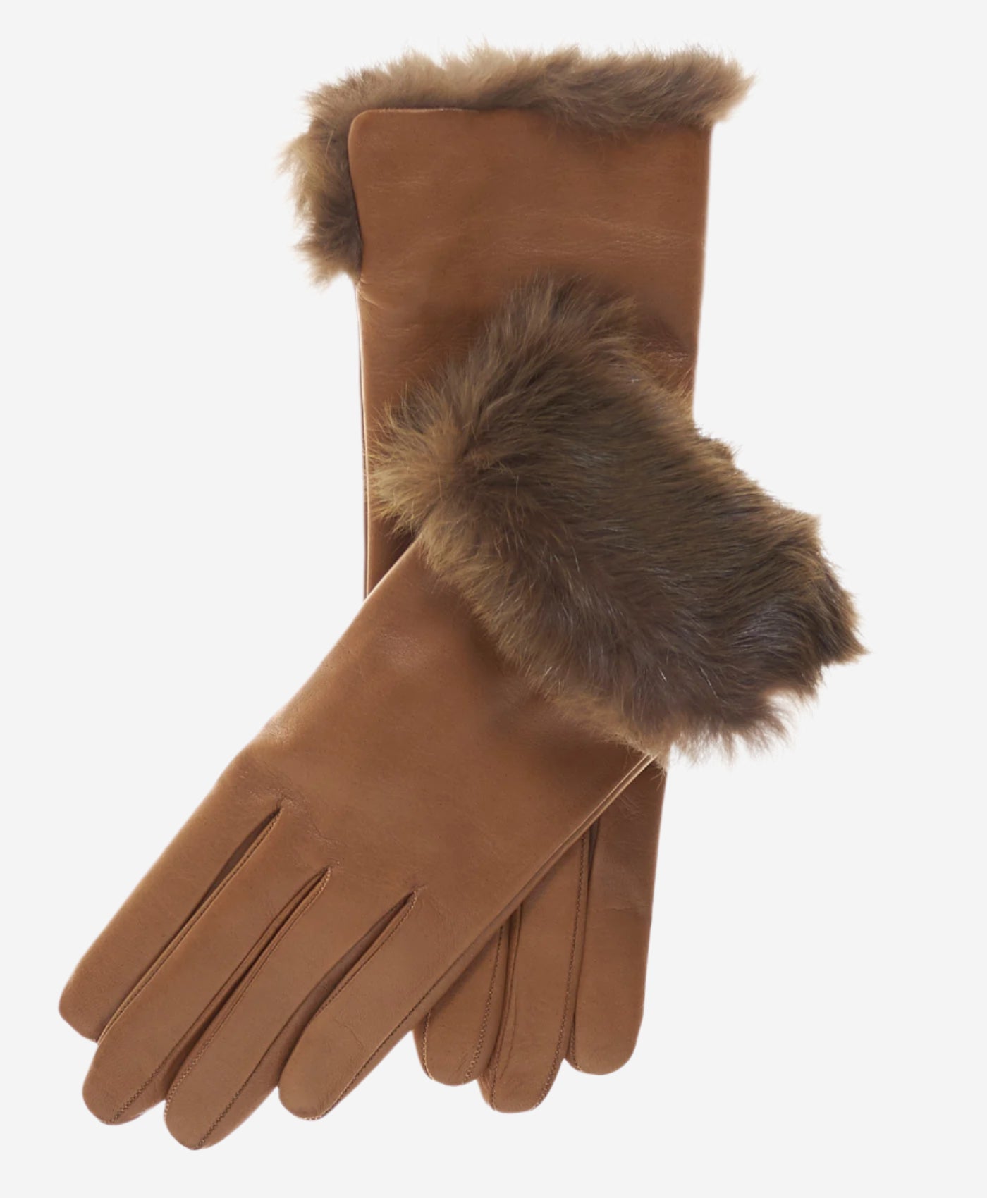 CC4009 (camel) - Women’s Italian rabbit fur cuff winter leather gloves