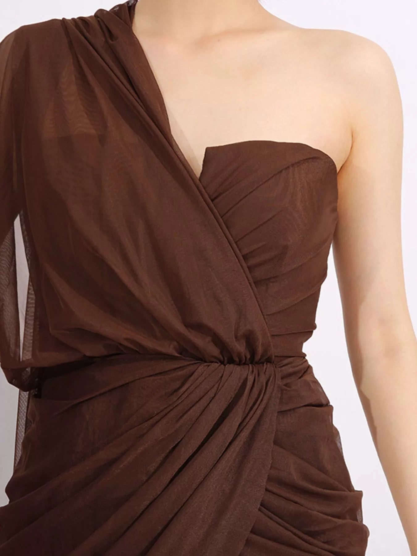 One-Shoulder Flowy Mesh Dress