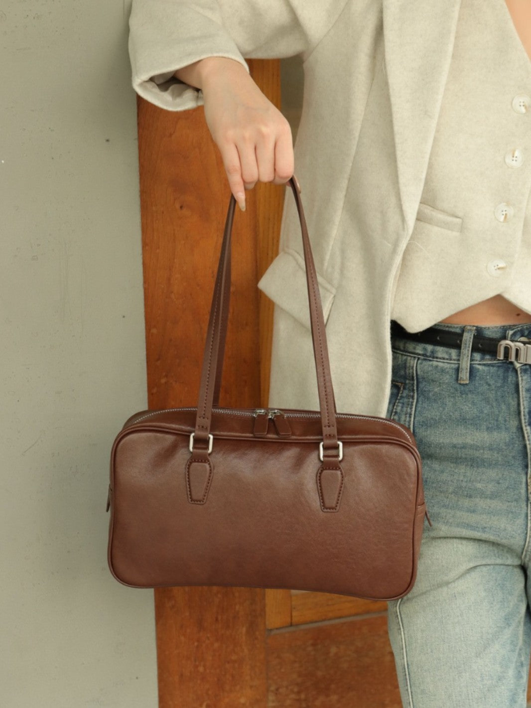 Head Layer Cowhide Women's Bag Cross-border New Armpit Bag Bowling Bag Tote Bag Niche High-end Leather Handbag
