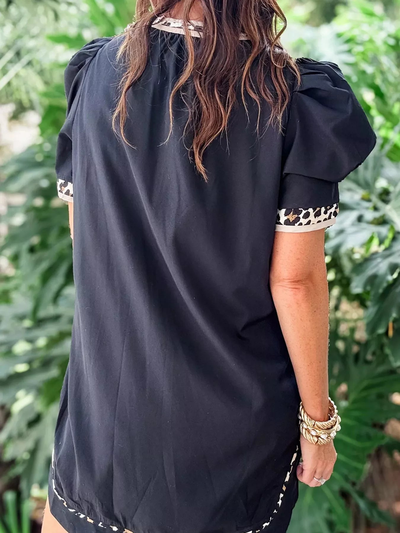 Notched Puff Sleeve Mini Dress