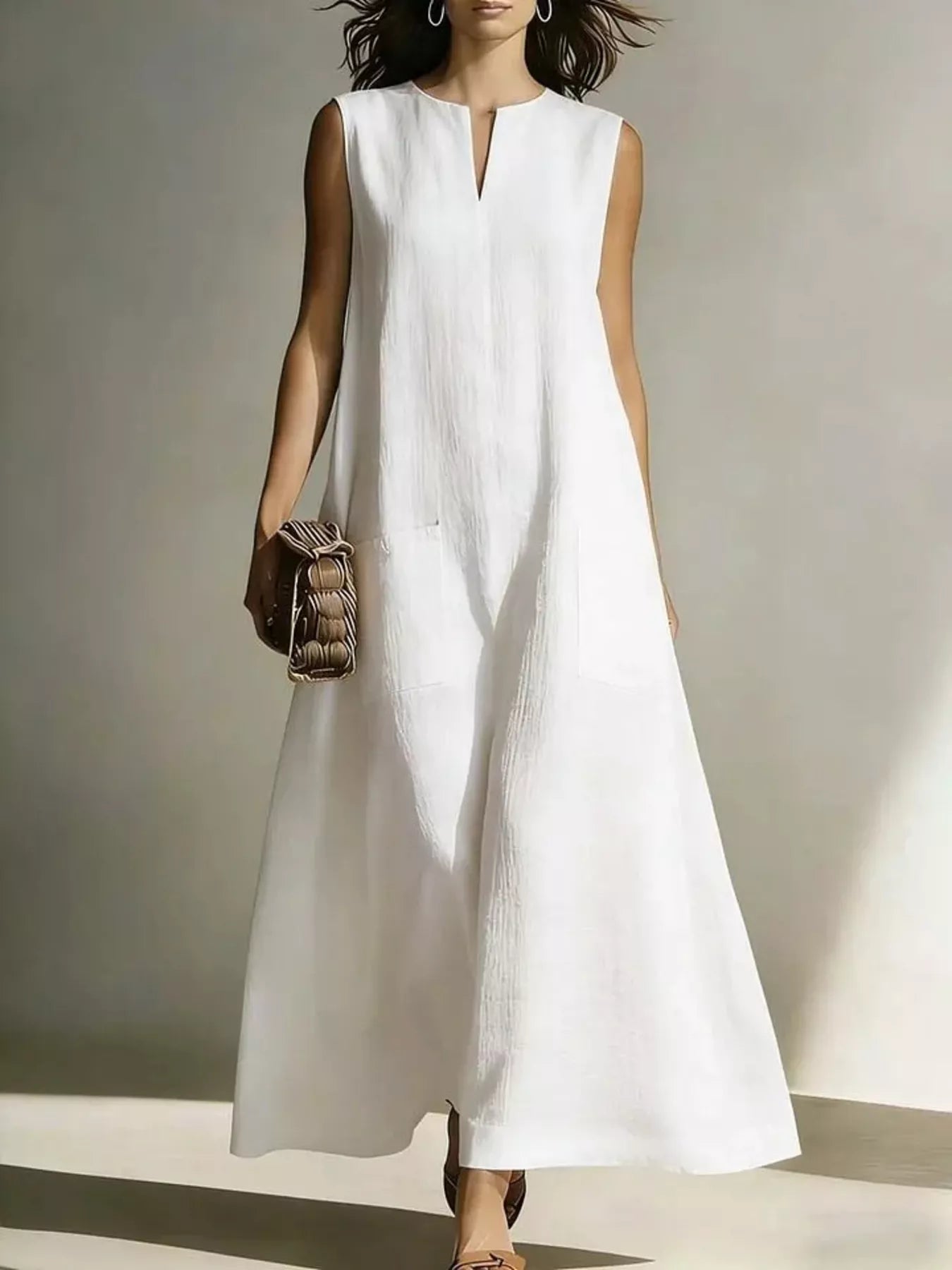 Full Size Notched Sleeveless Maxi Dress Plus Size