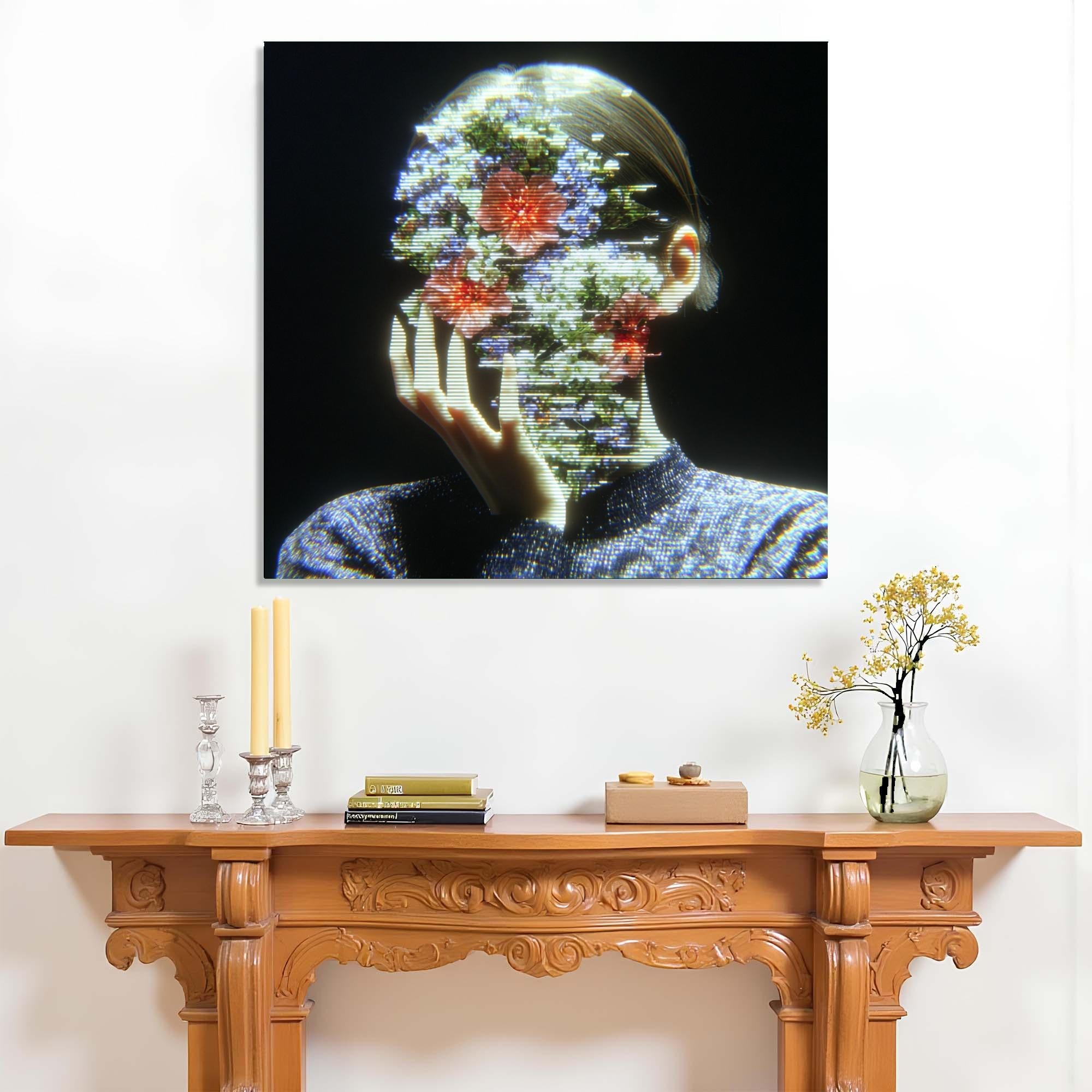 Floral Face Tempered Glass Wall Art | Modern Abstract Portrait Decor