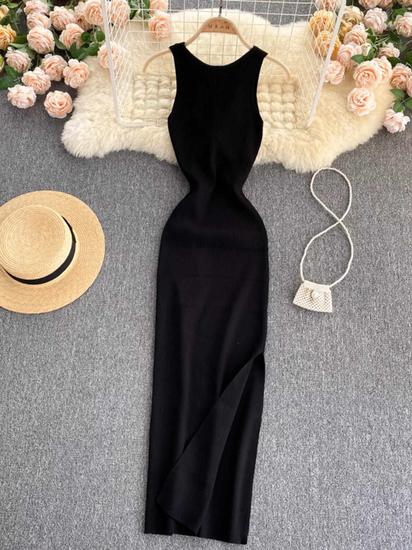 Knot Back Sleeveless Knit Bodycon Midi Dres