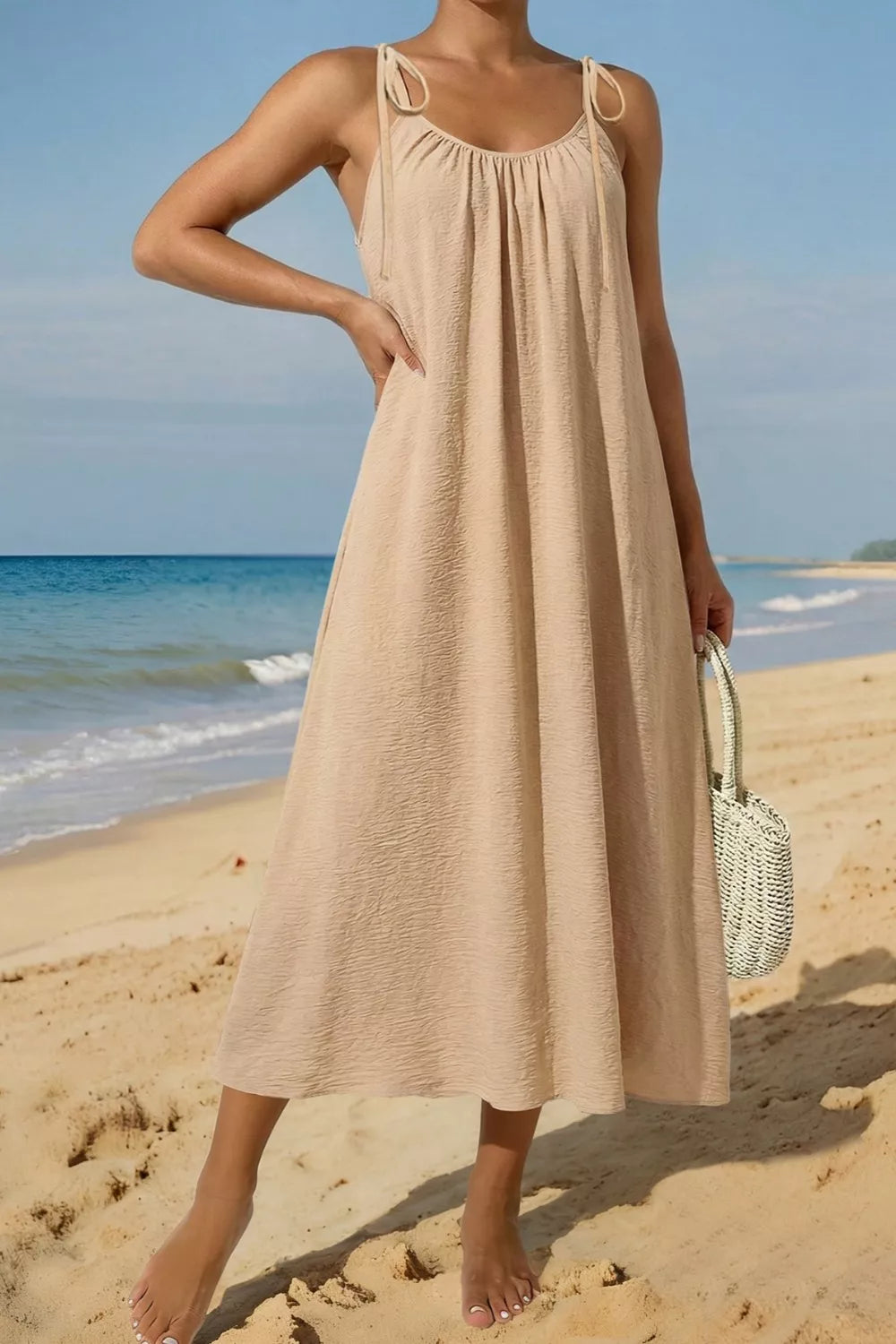 Tie-Shoulder Flowy Midi Dress