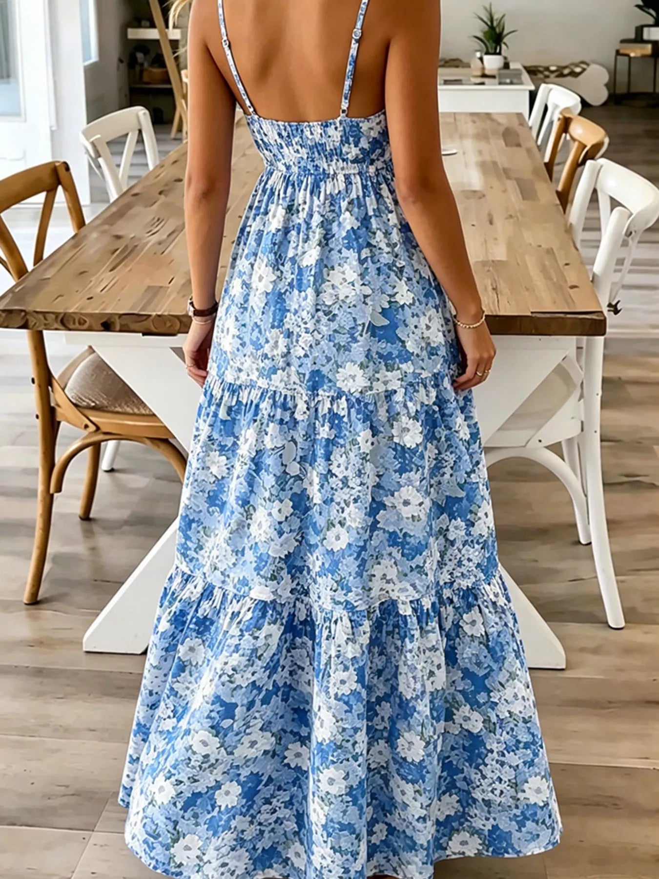Floral Print Maxi Dress with Spaghetti Straps