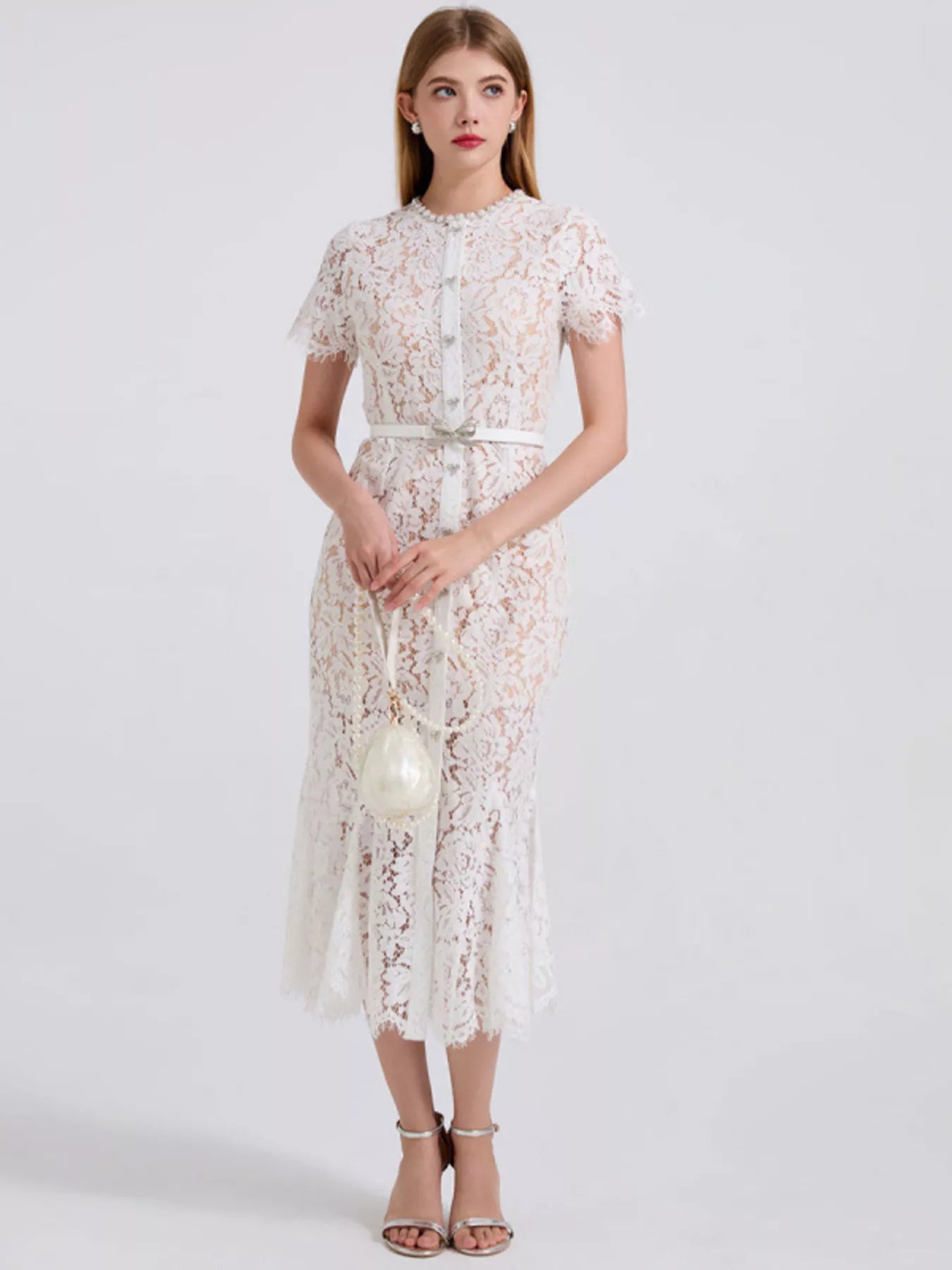 Lace Short Sleeve Mermaid Dress