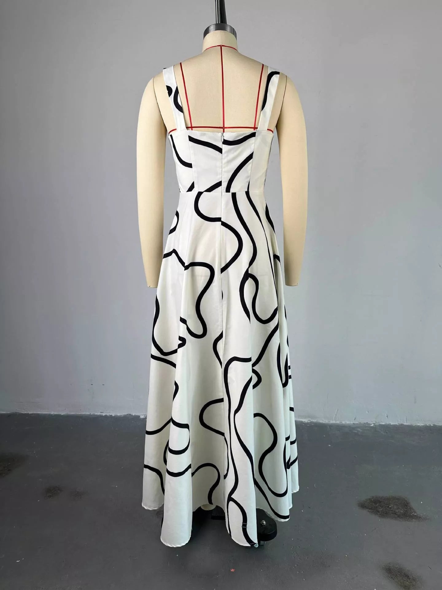 Abstract Print Square Neck Midi Dress