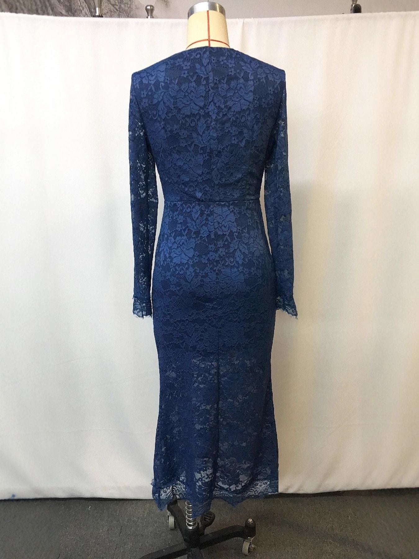 Full Size Lace Long Sleeve Midi Dress Plus Size