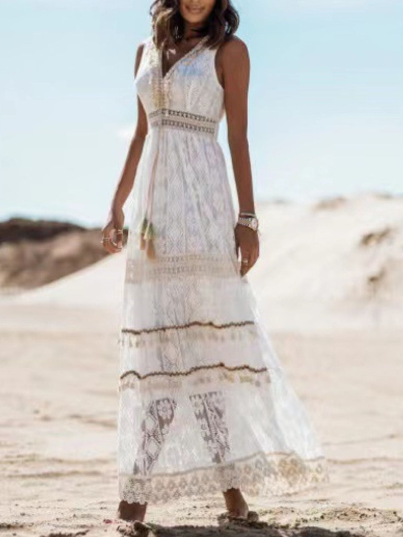 Lace V-Neck Sleeveless Maxi Dress