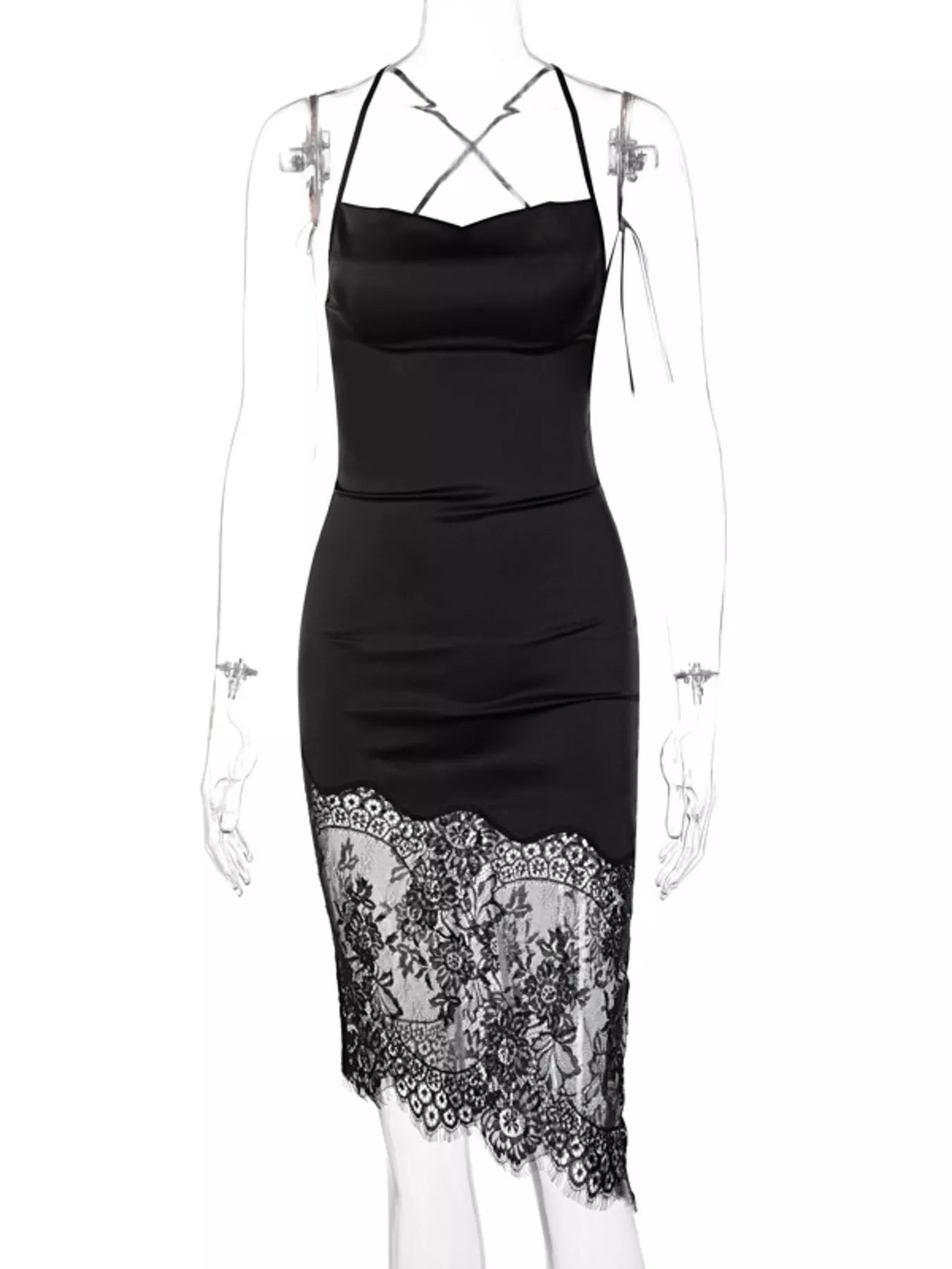 Satin Lace Trim Sleeveless Dress