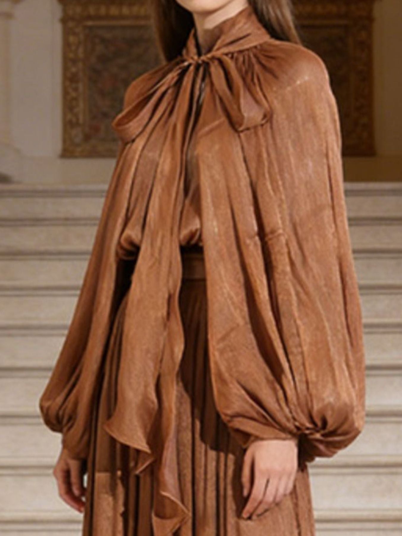 Tie Front Balloon Sleeve Midi Dress
