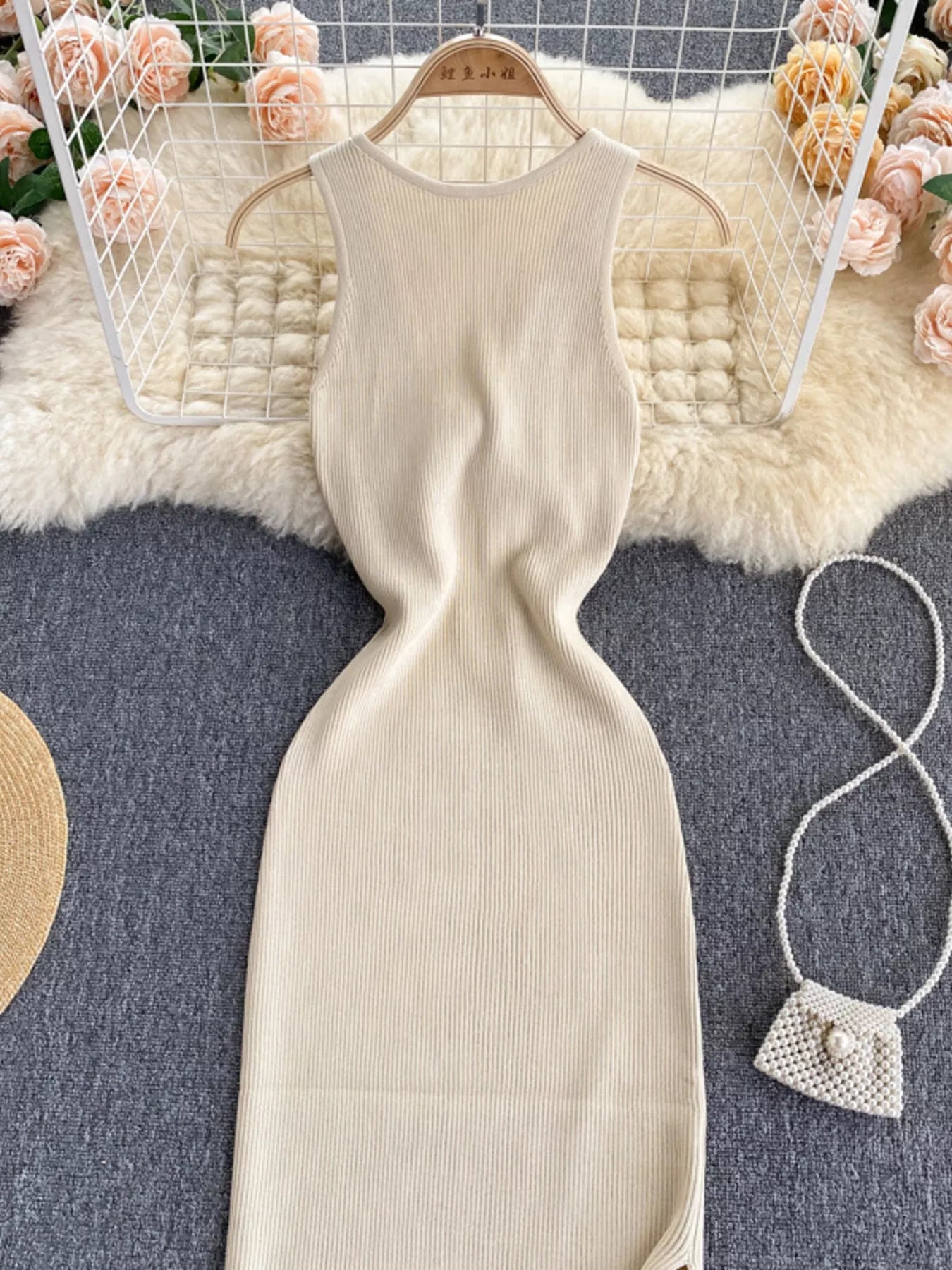 Knot Back Sleeveless Knit Bodycon Midi Dres
