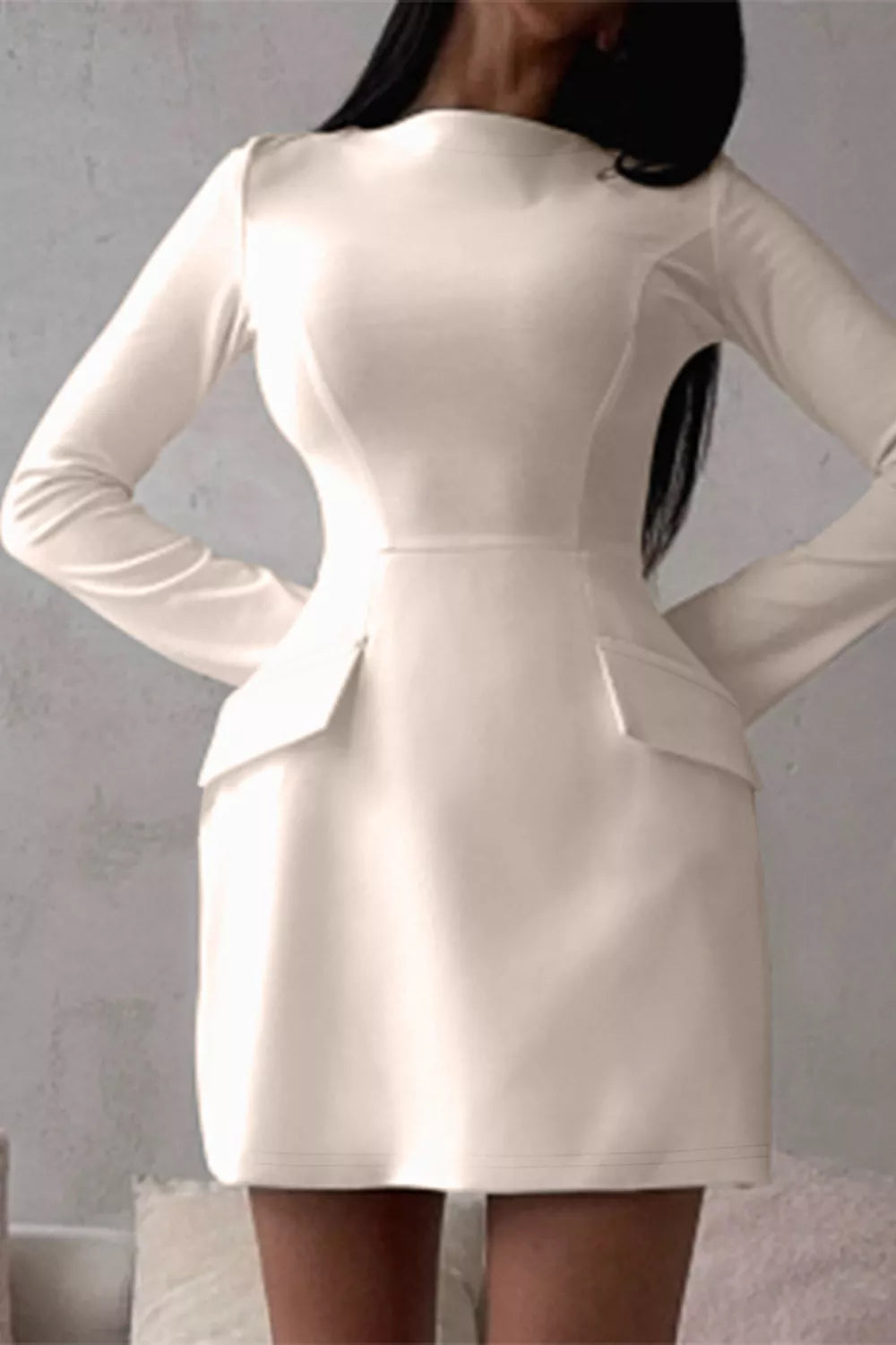 Long-Sleeve Mini Dress with Flap Pockets