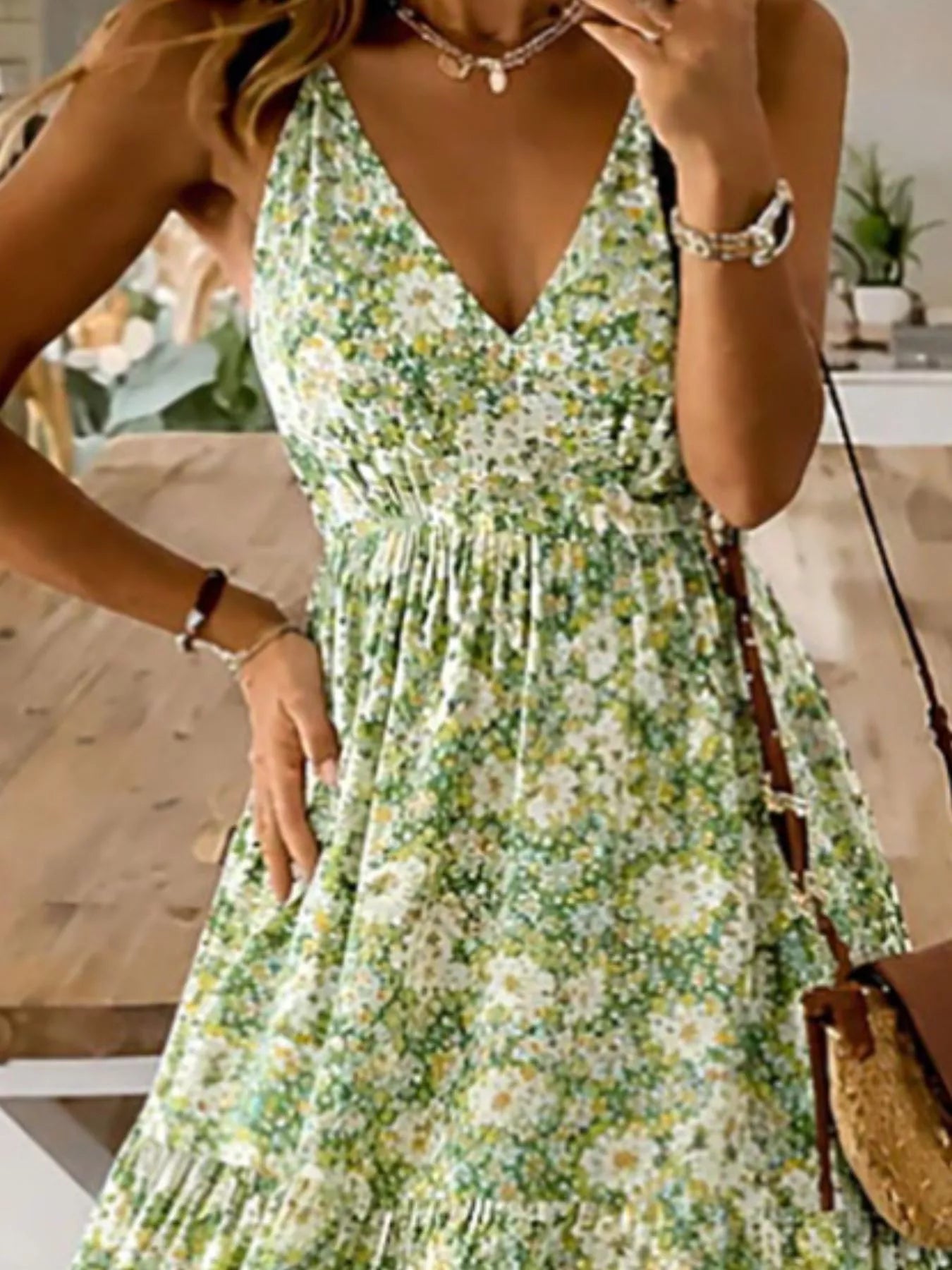 Floral Print Maxi Dress with Spaghetti Straps
