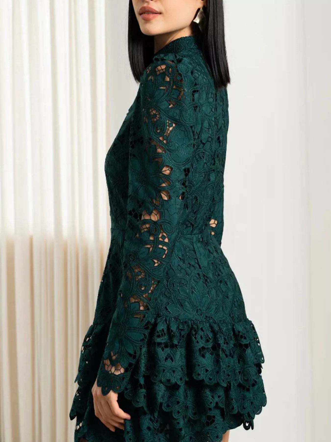 Lace Mock Neck Long Sleeve Mini Dress
