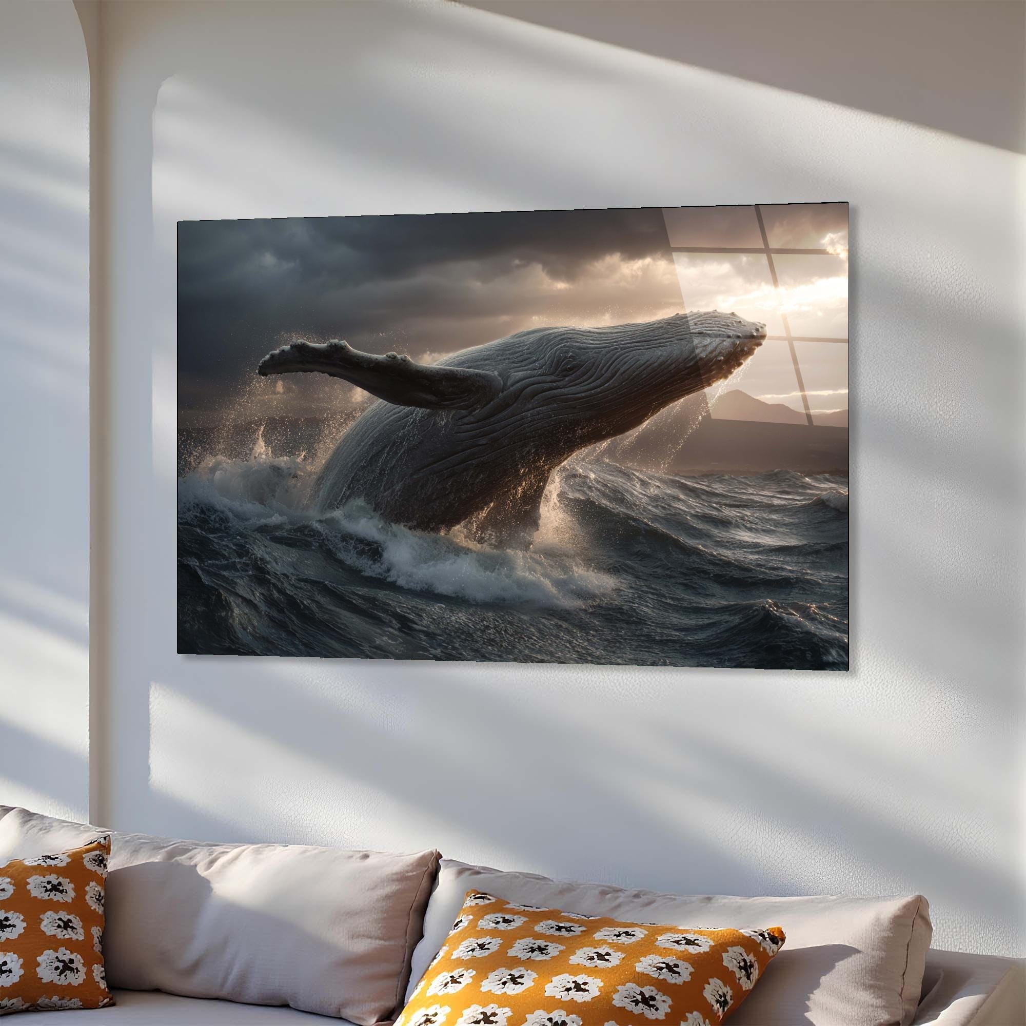 Breaching Whale Tempered Glass Wall Art | Ocean Marine Decor