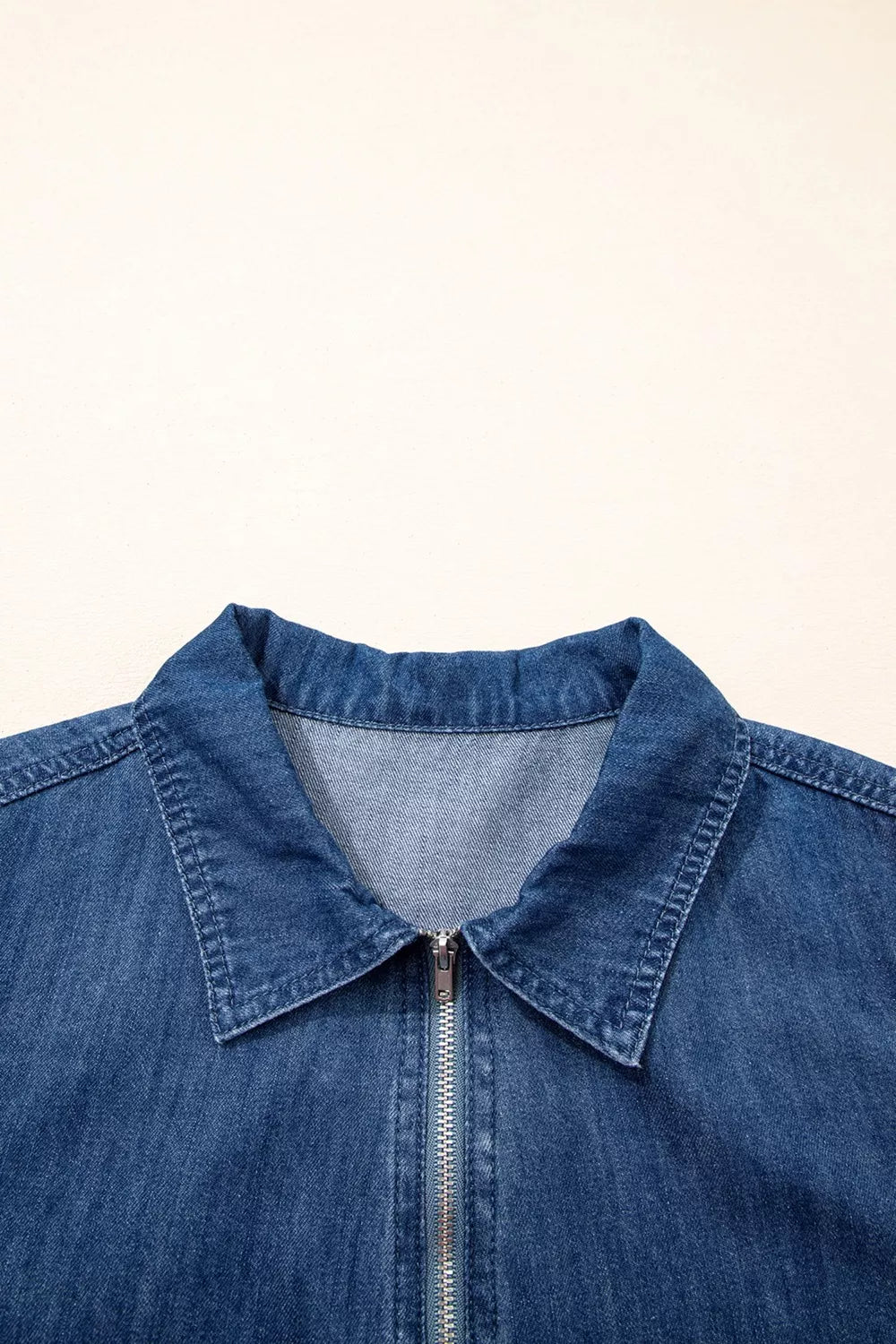 Zip Up Collared Short Sleeve Shift Mini Denim Dress