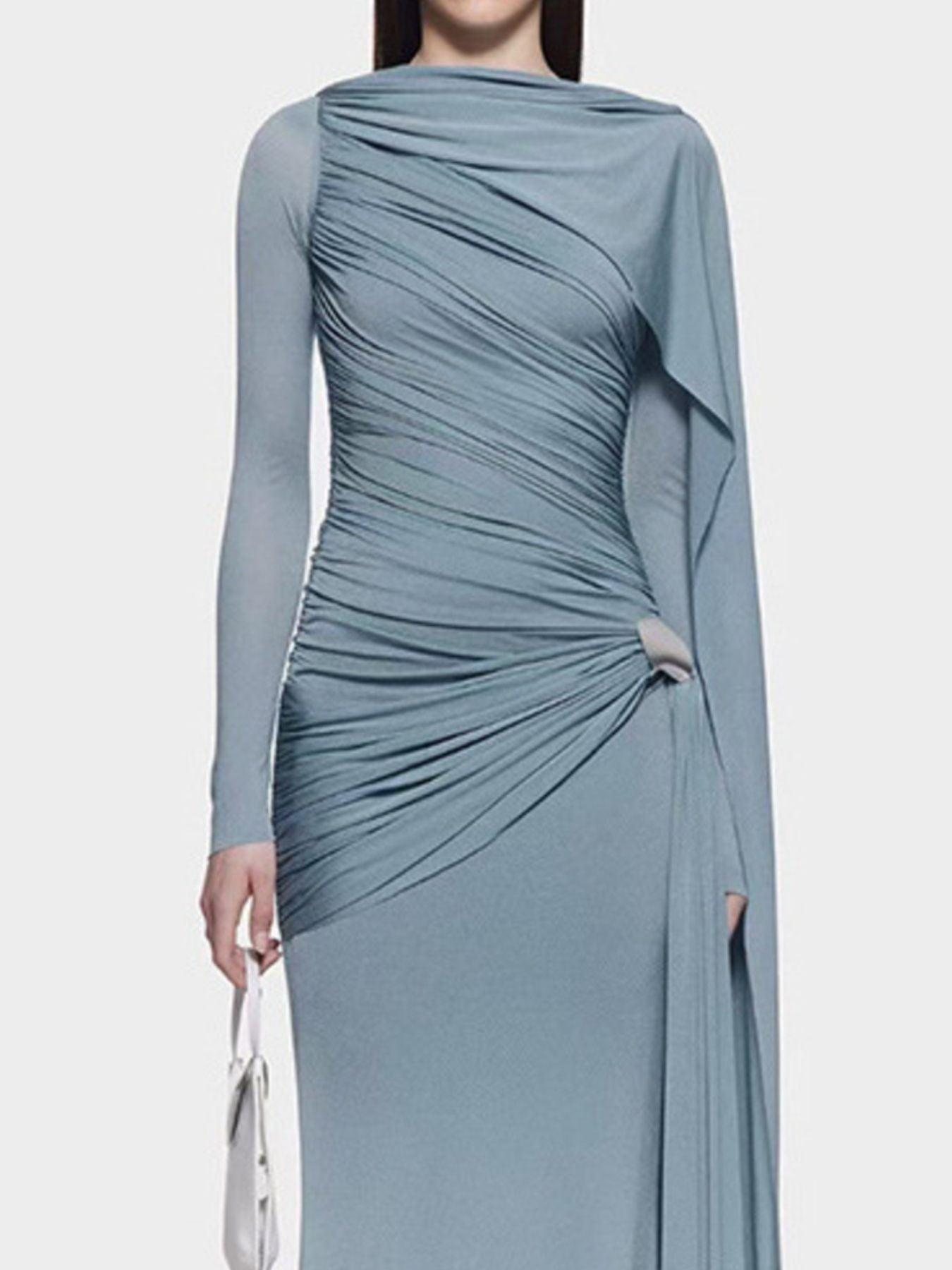 Ruched Draped Long Sleeve Maxi Dress