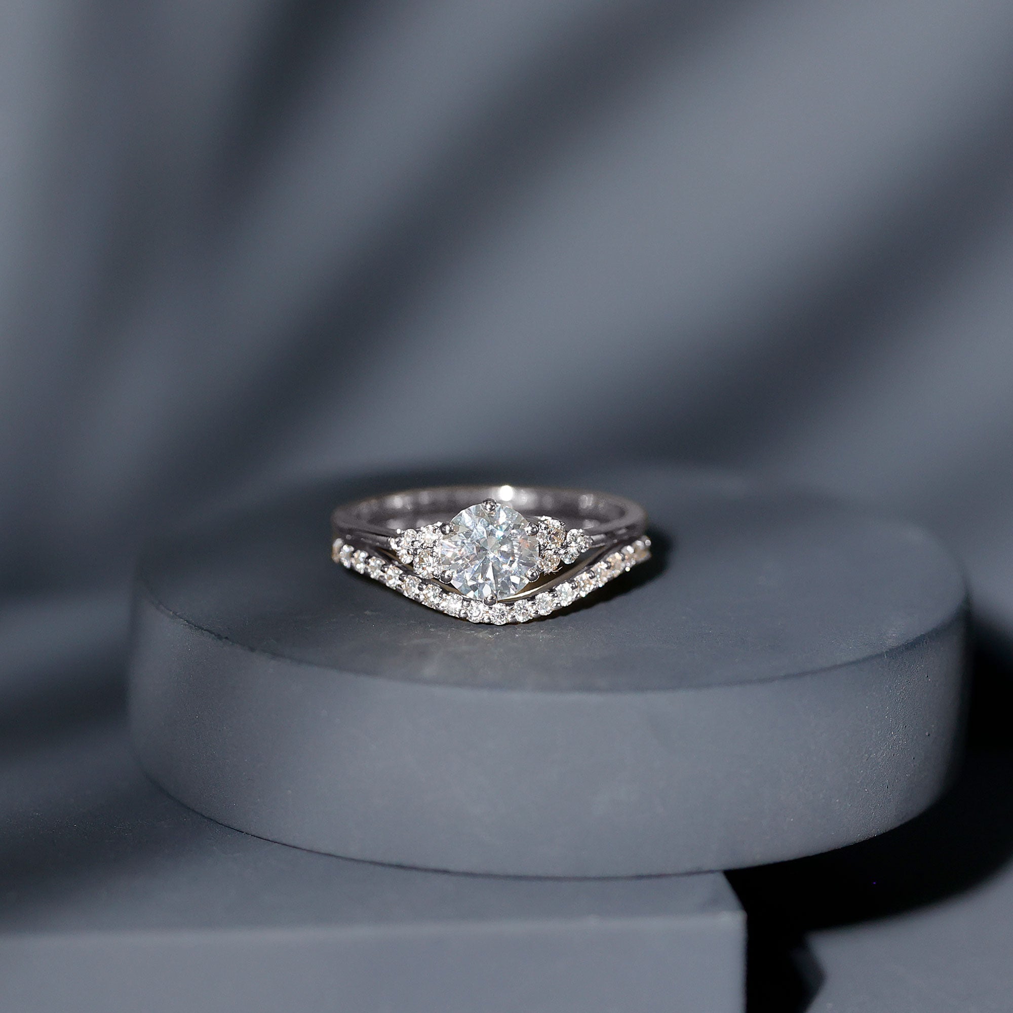 Certified Diamond Bridal Ring Set with Curved Band - Overture Gifts