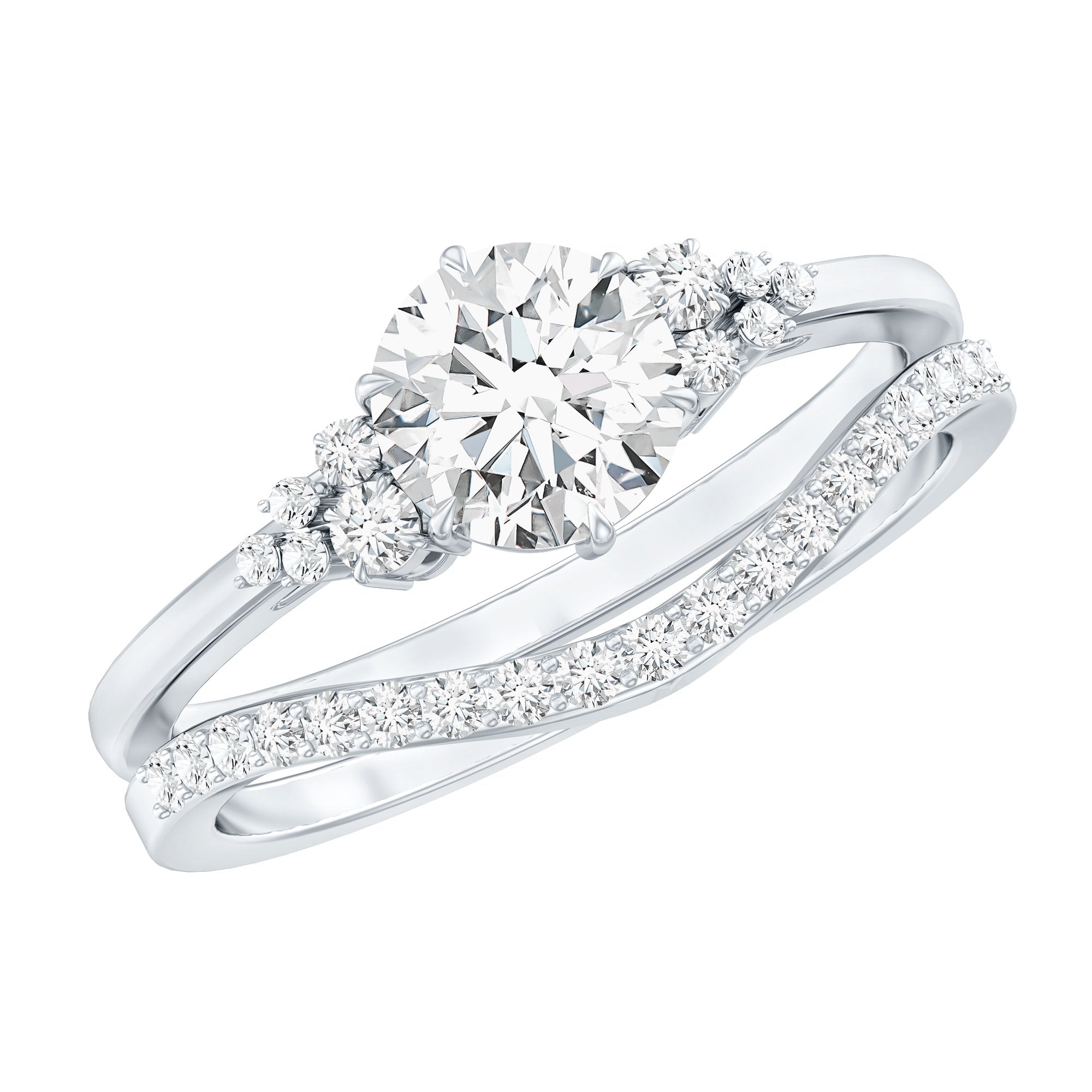 Certified Diamond Bridal Ring Set with Curved Band - Overture Gifts
