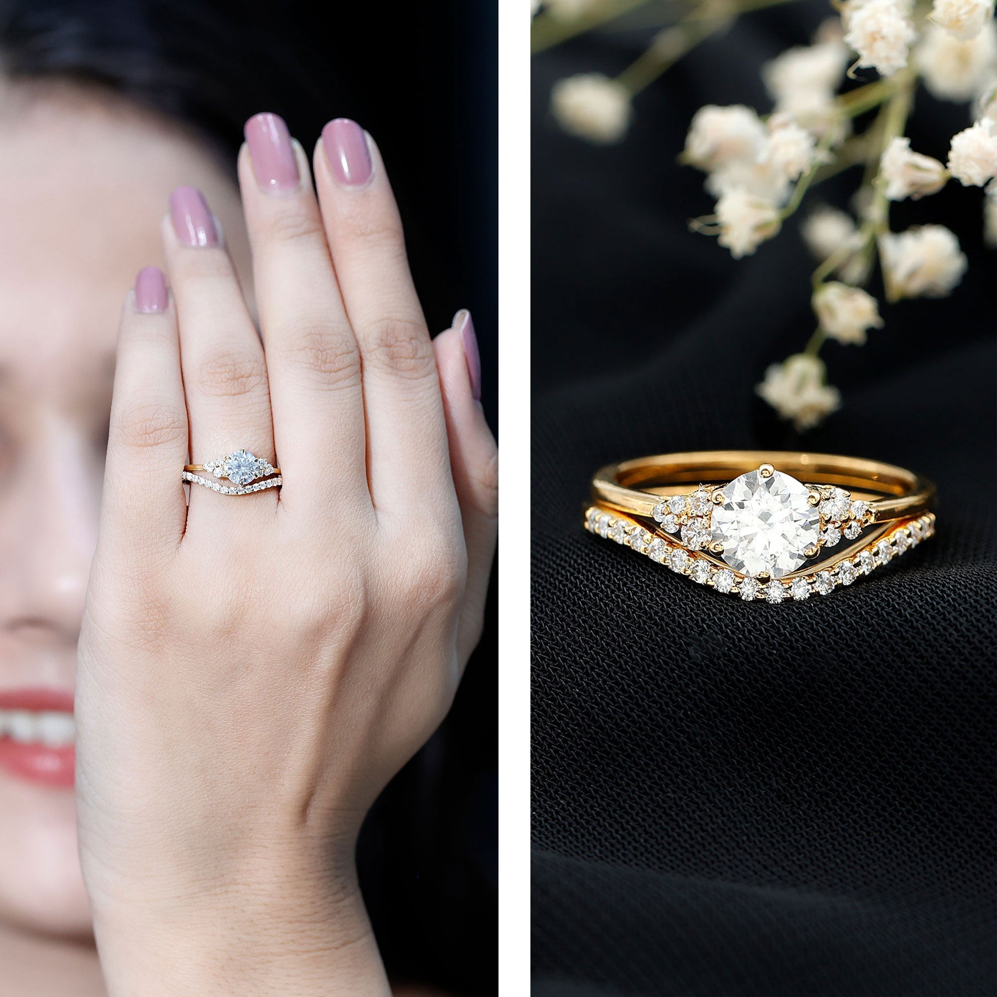 Certified Diamond Bridal Ring Set with Curved Band - Overture Gifts
