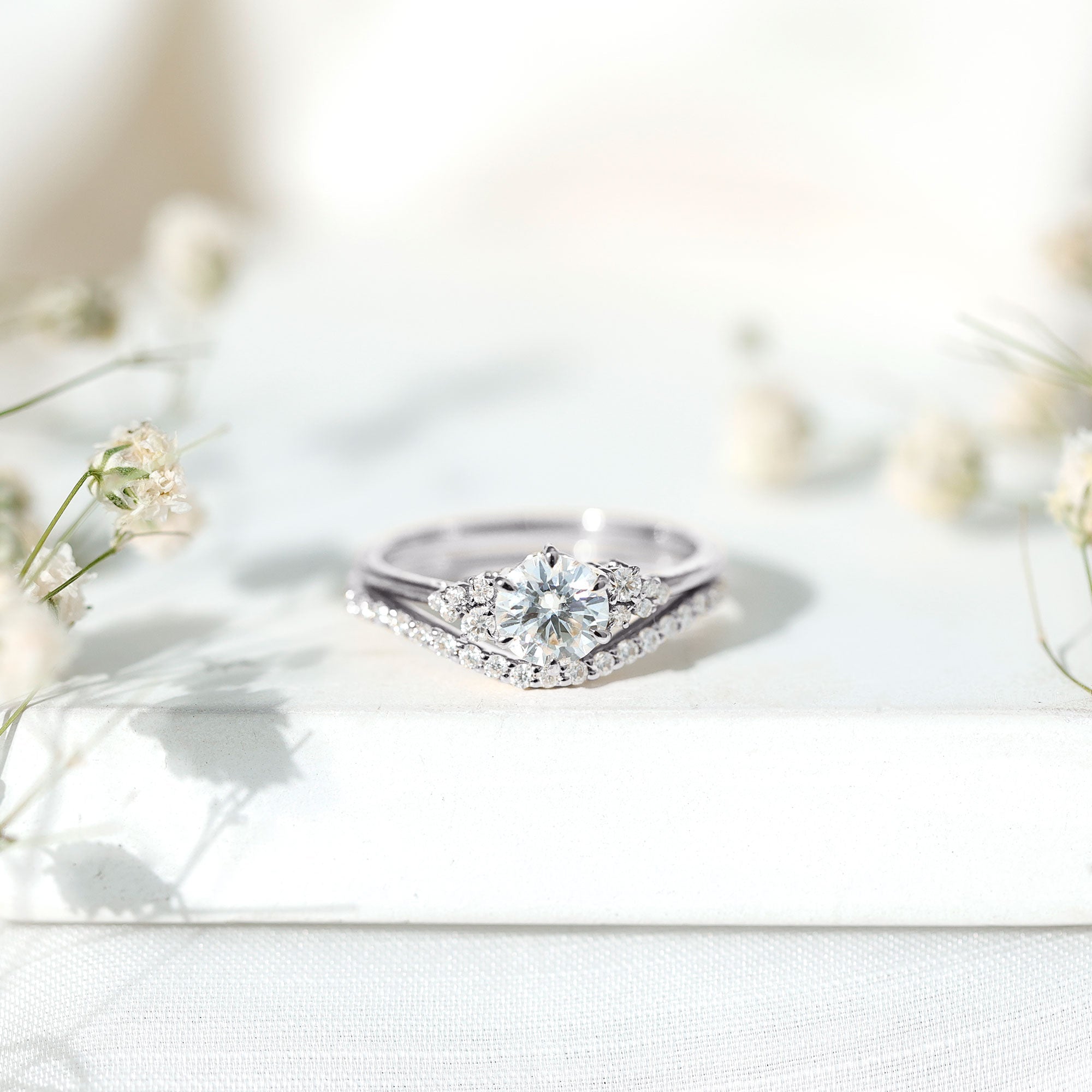 Certified Diamond Bridal Ring Set with Curved Band - Overture Gifts