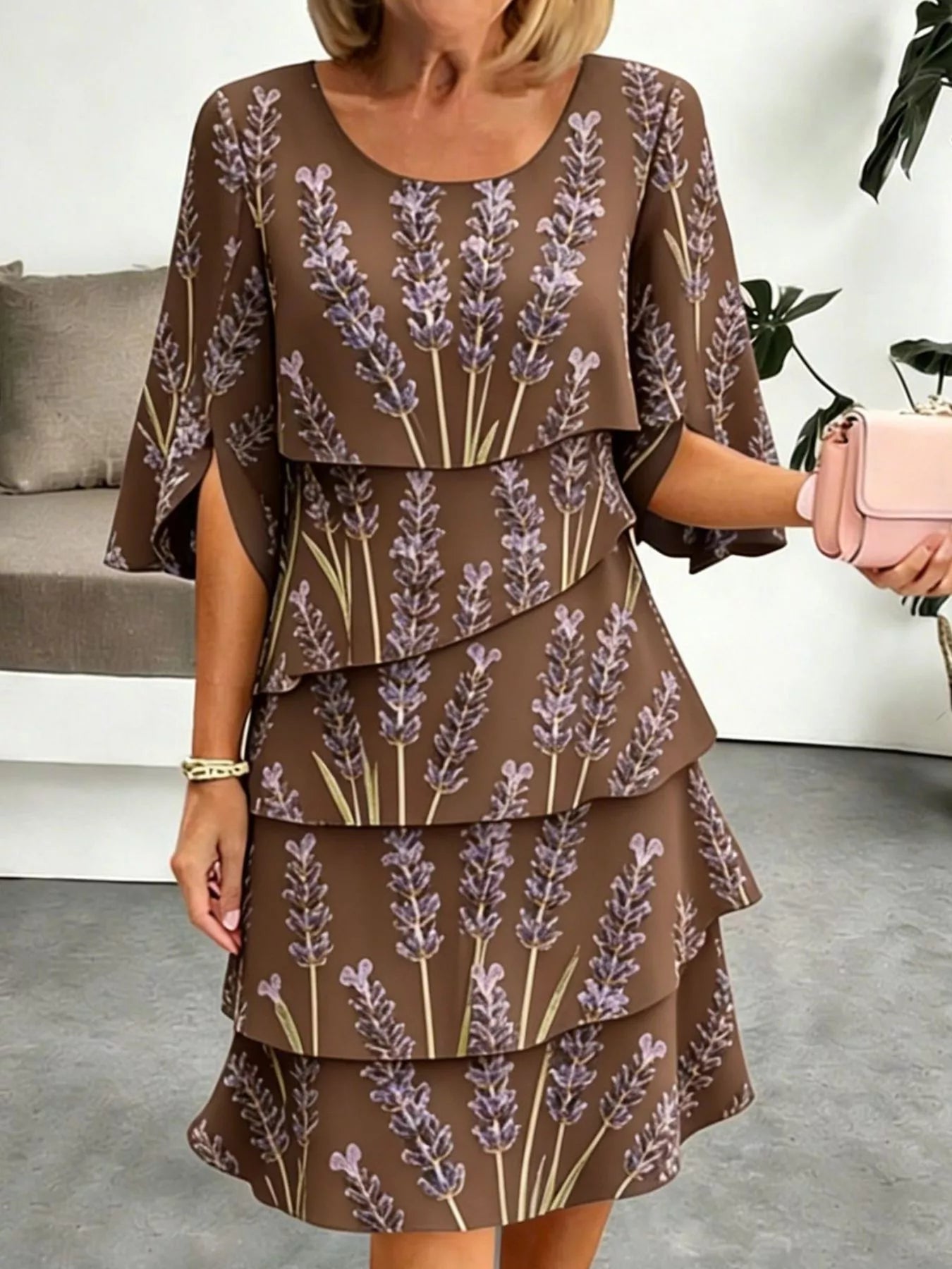 Full Size Floral Print Ruffle Hem Dress Plus Size