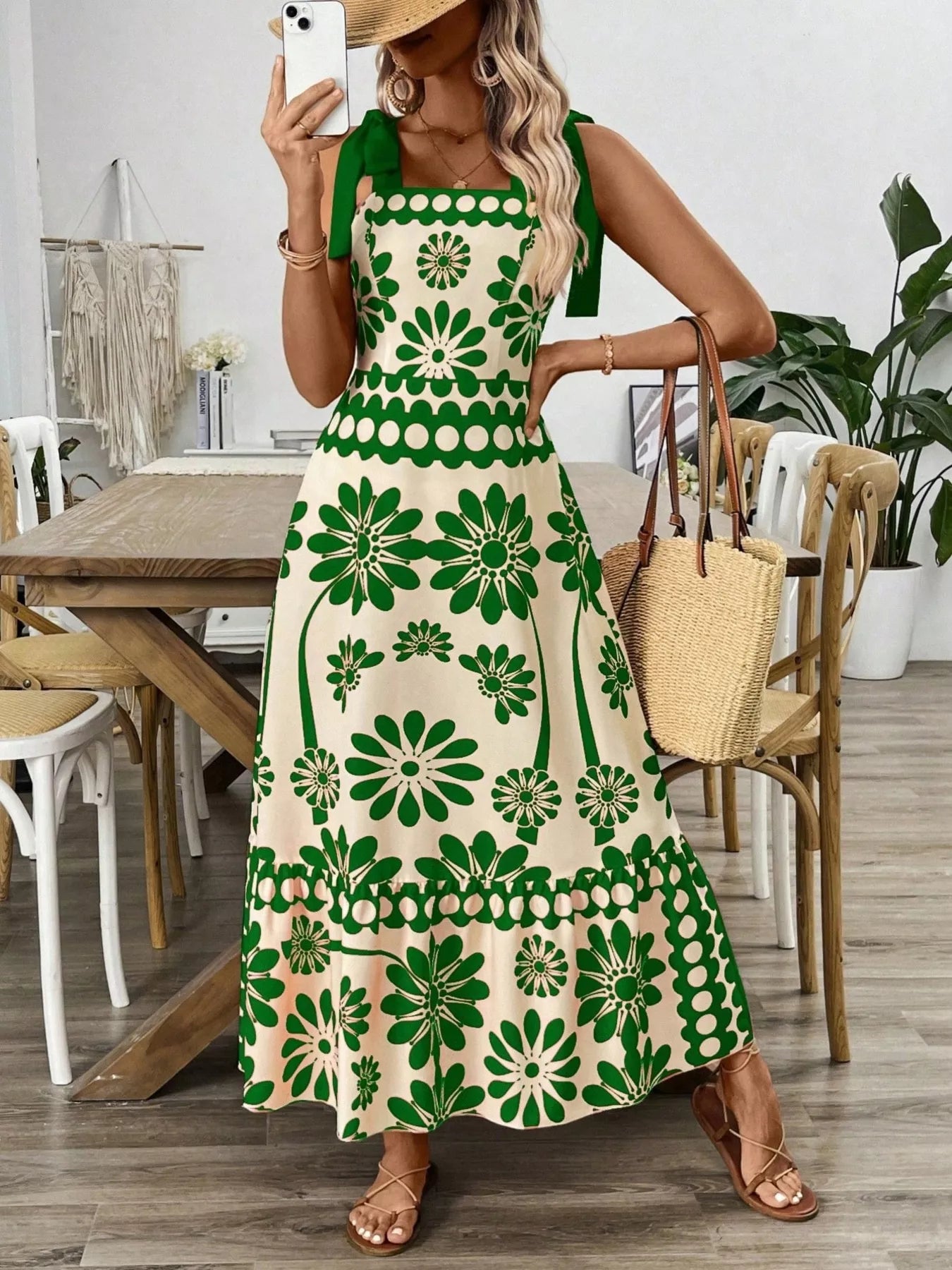 Floral Print Tie-Shoulder Midi Dress