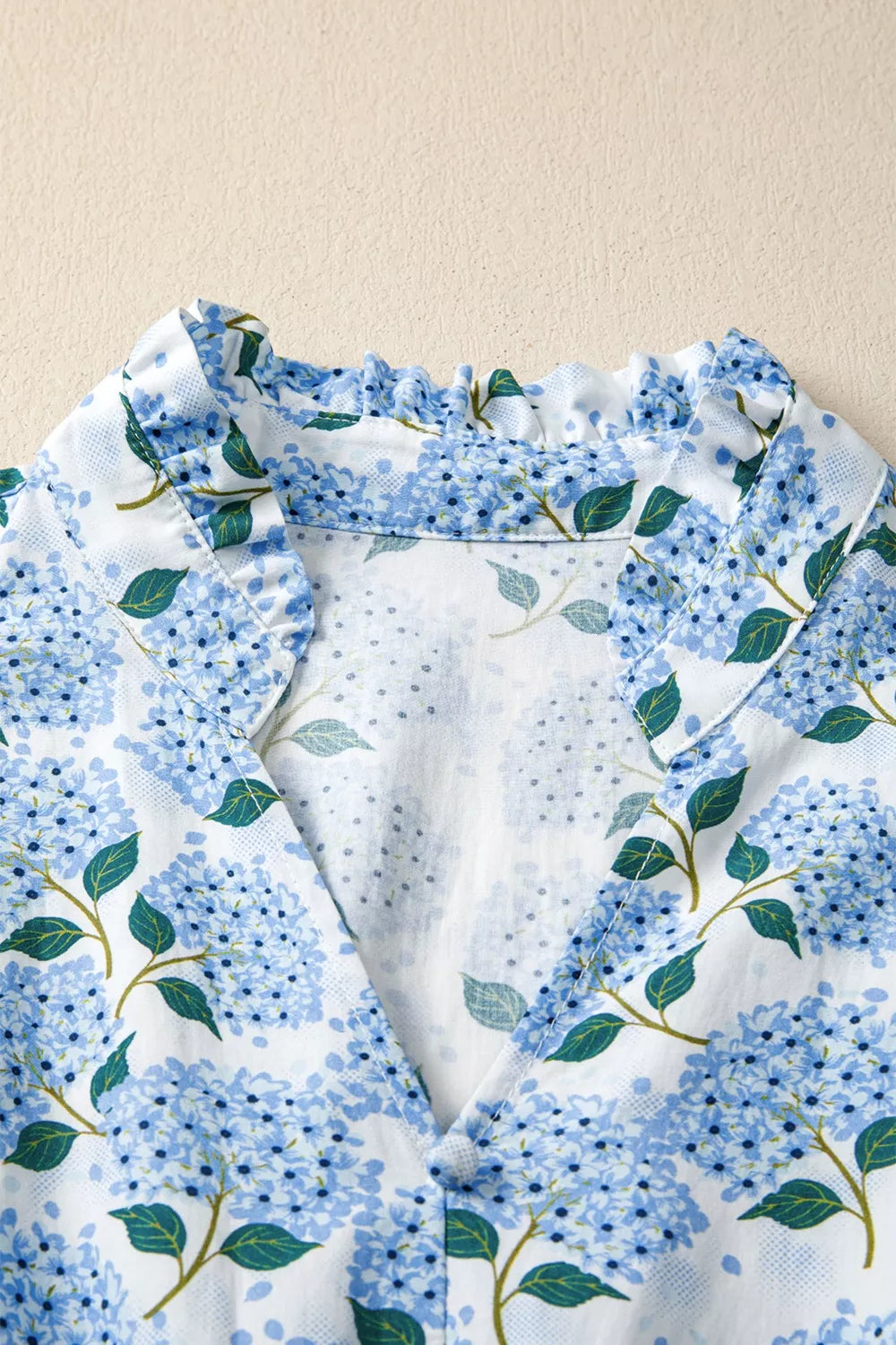 Hydrangea Floral Print Ruffle Trim Flutter Sleeve Dress