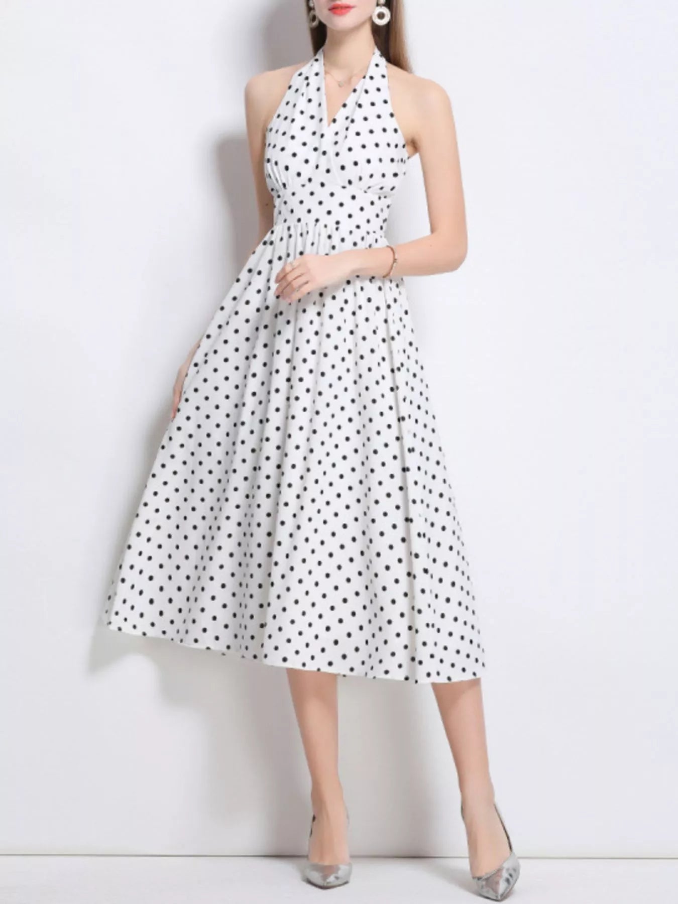 Polka Dot Halter Neck Midi Dress