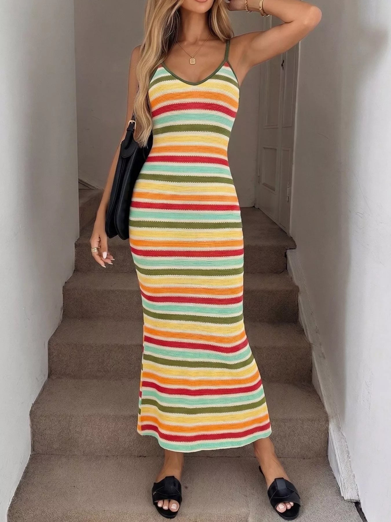Striped Bodycon Knit Midi Dress