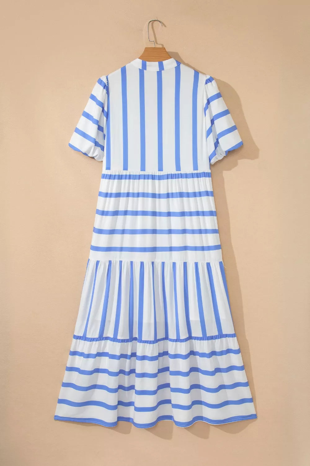 Stripe Ricrac Trim Notched Neck Half Sleeve Vacation Dress