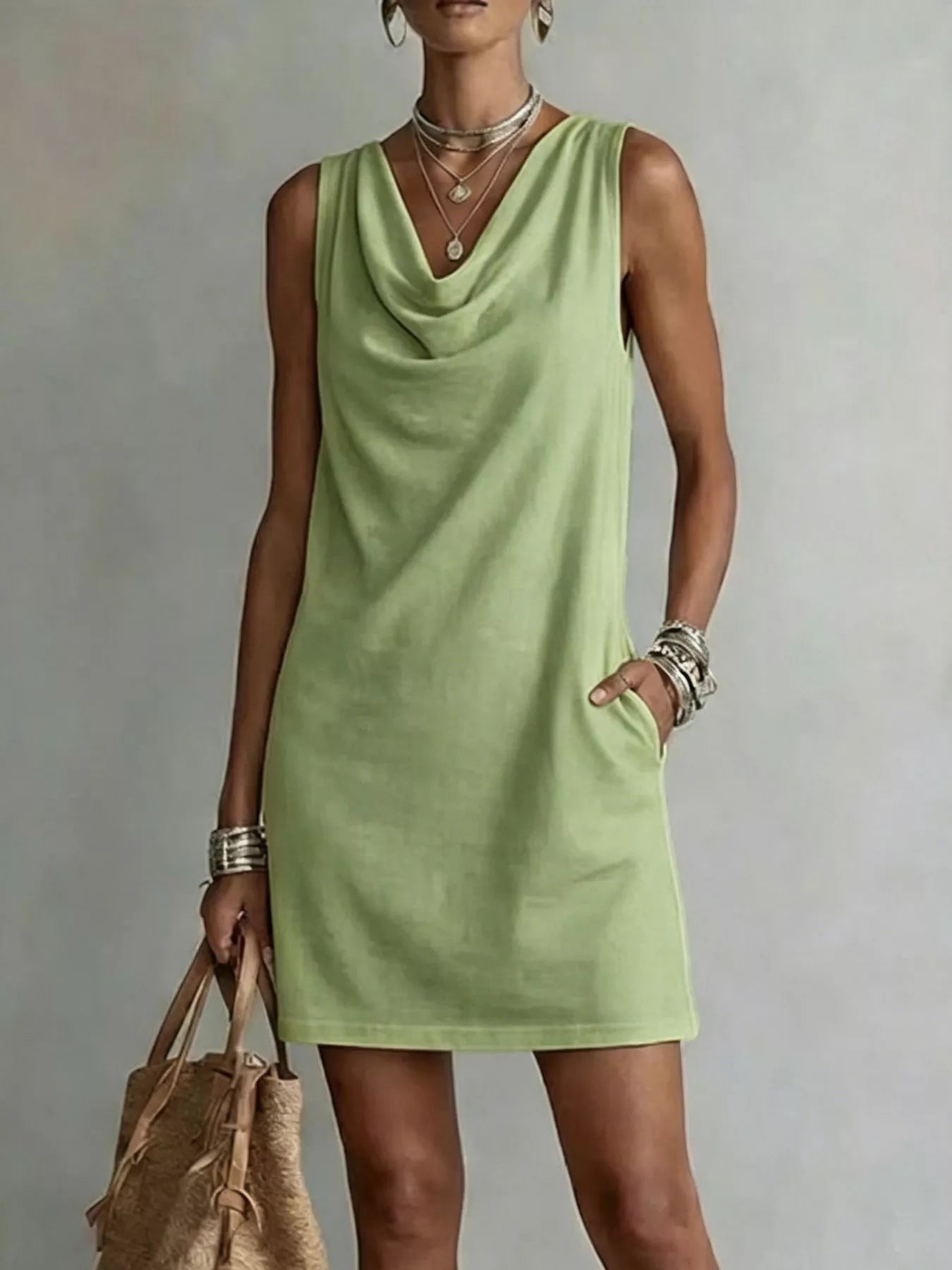 Full Size Sleeveless Cowl Neck Mini Dress Plus Size
