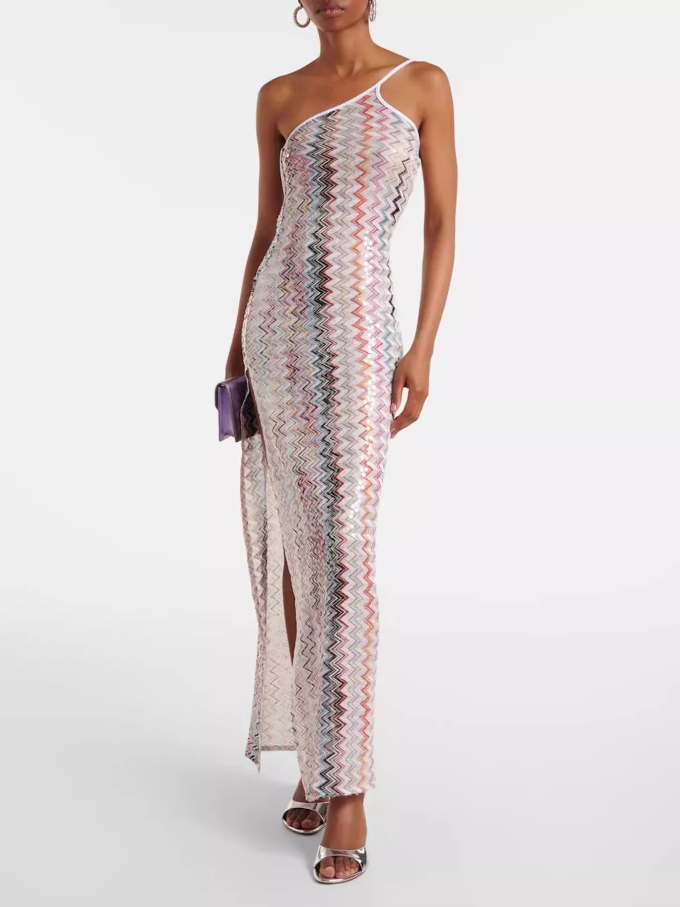 Backless Slit Zigzag Pattern Sleeveless Maxi Dress