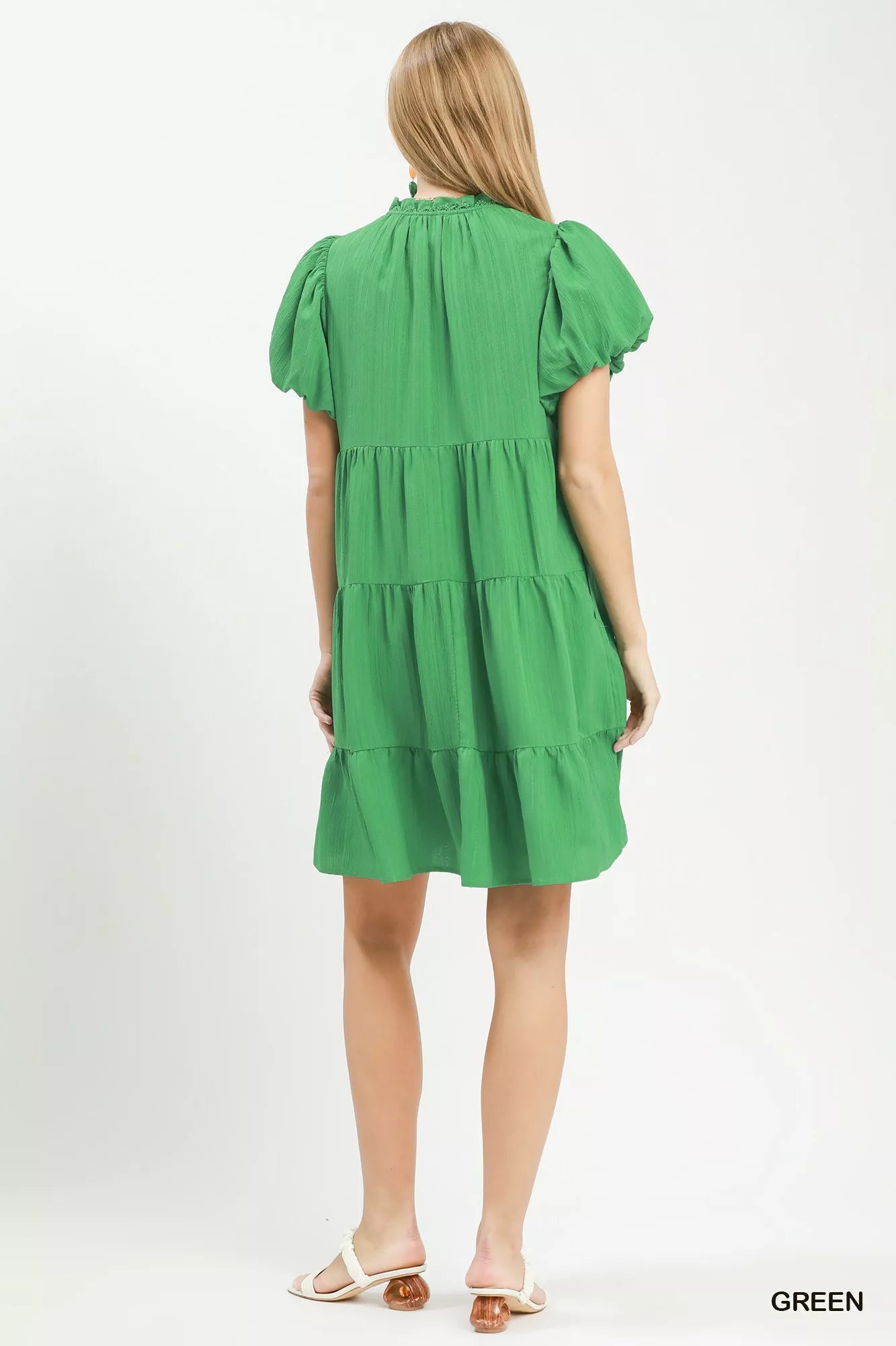 Umgee Puff Sleeve Tiered Babydoll Dress