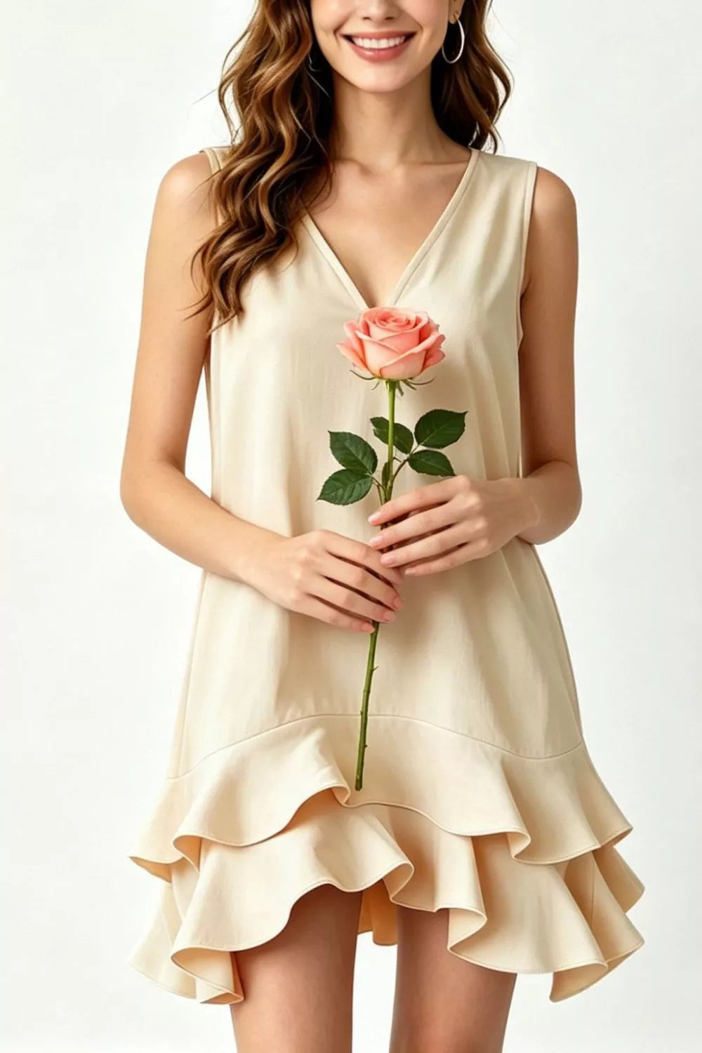 Full Size Sleeveless V-Neck Ruffle Hem Mini Dress Plus Size