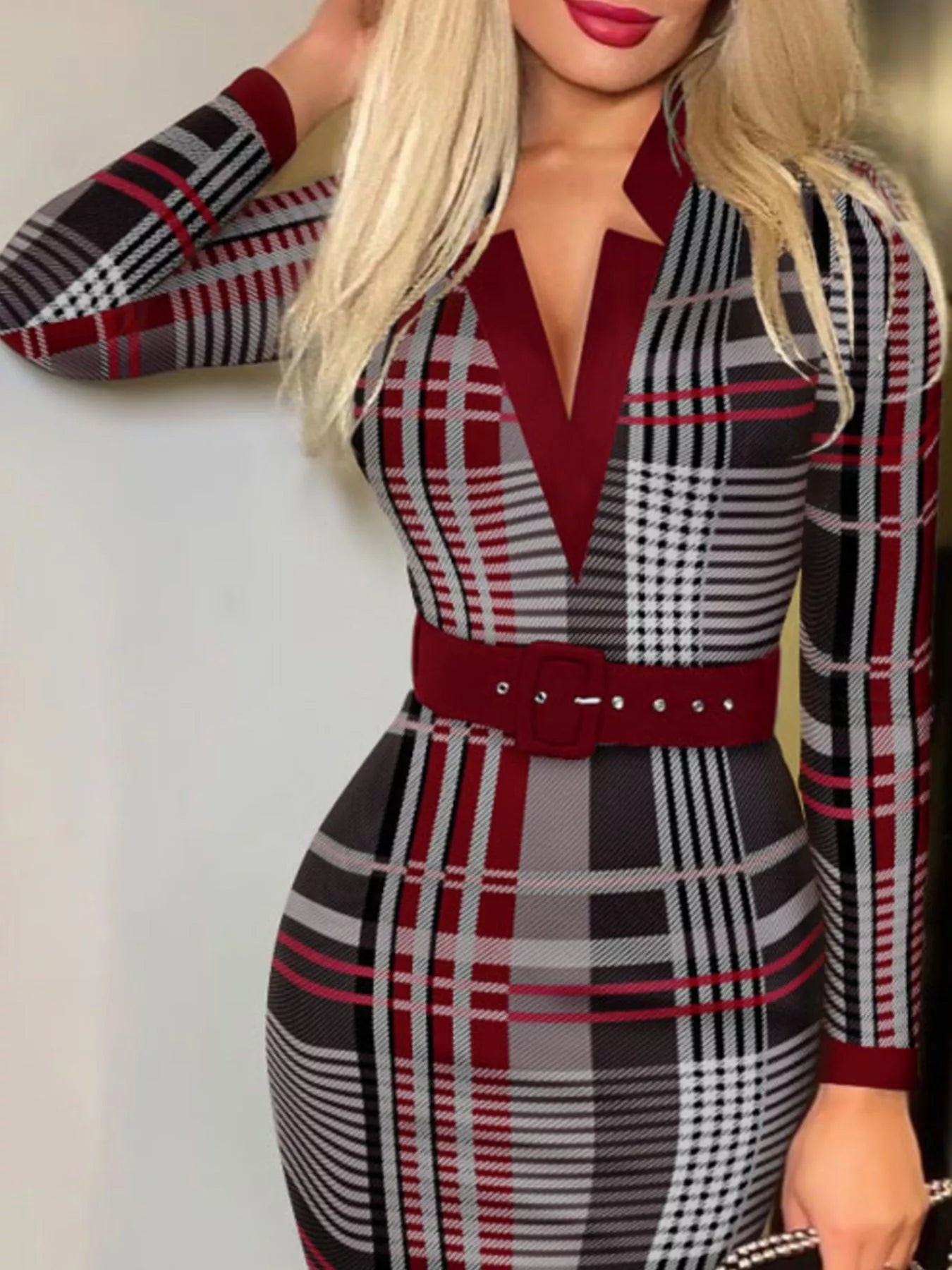 Full Size Notched Long Sleeve Dress Plus Size