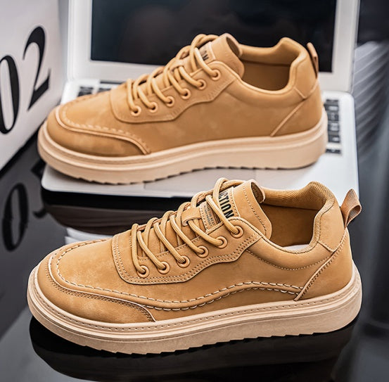 Men's New Breathable Platform Sneakers, Trend Versatile Casual Skate & Leather Fashion Shoes